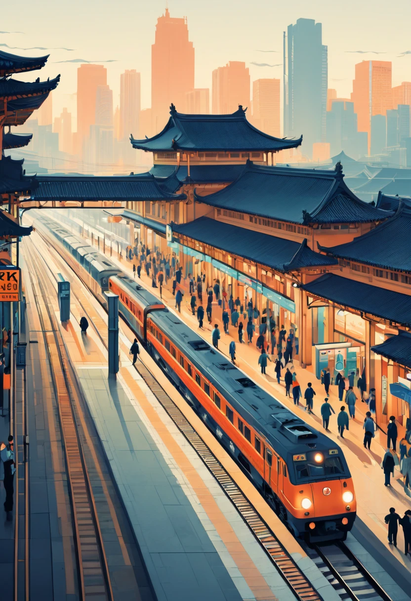 Train Station by James Gilleard, best quality, masterpiece, Representative work, official art, Professional, Ultra intricate detailed, 8k