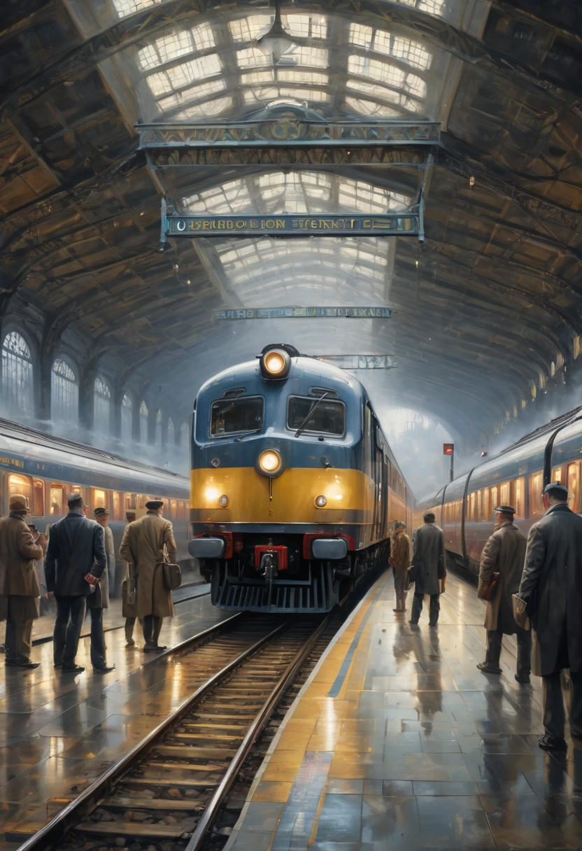 Train Station by Conor Harrington, best quality, masterpiece, Representative work, official art, Professional, Ultra intricate detailed, 8k