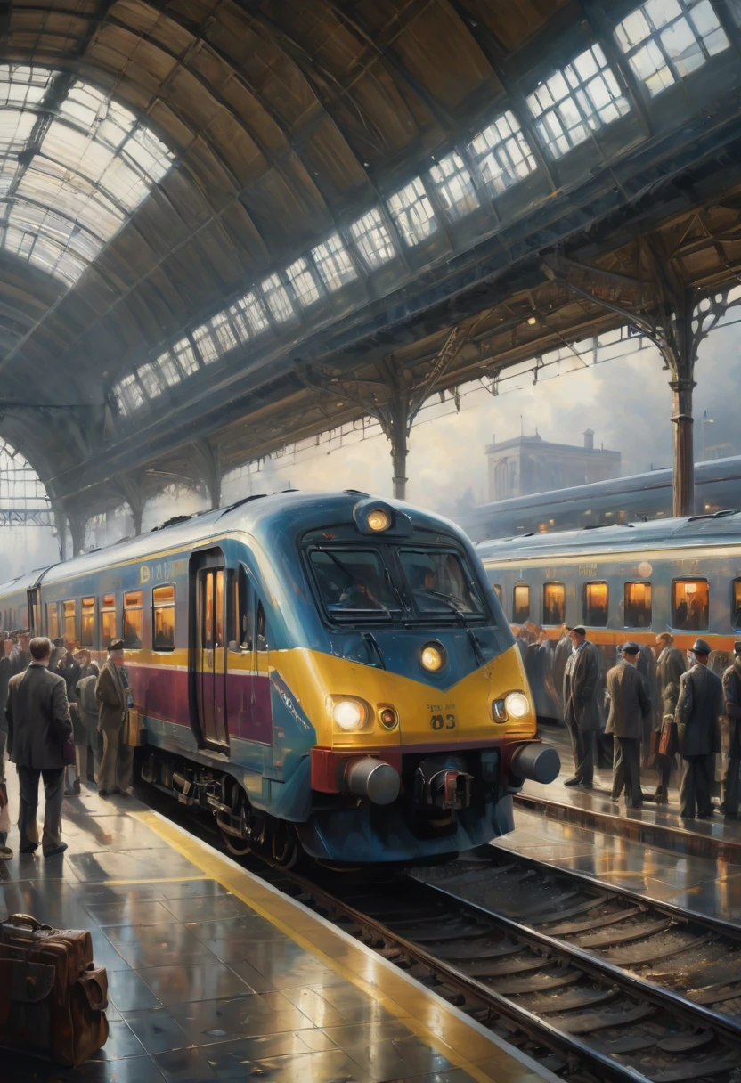 Train Station by Conor Harrington, best quality, masterpiece, Representative work, official art, Professional, Ultra intricate detailed, 8k