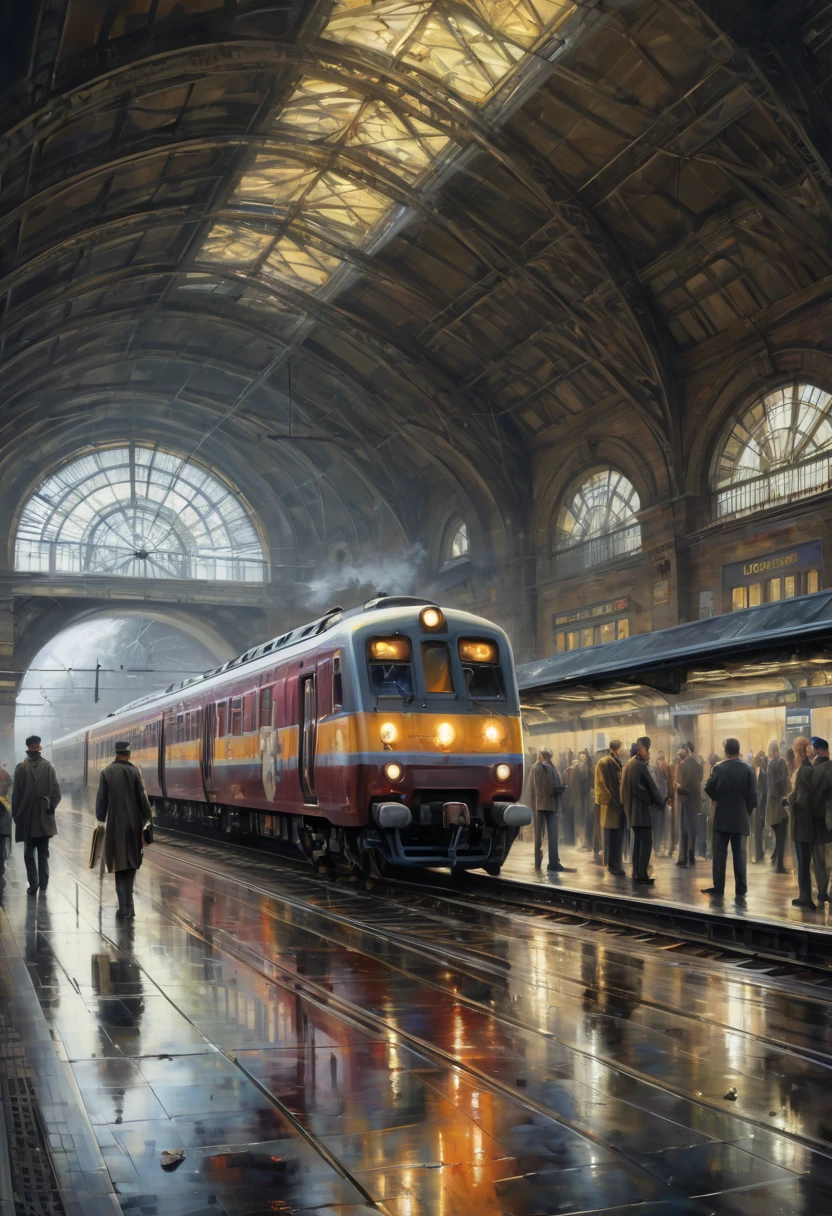 Train Station by Waterhouse, best quality, masterpiece, Representative work, official art, Professional, Ultra intricate detailed, 8k