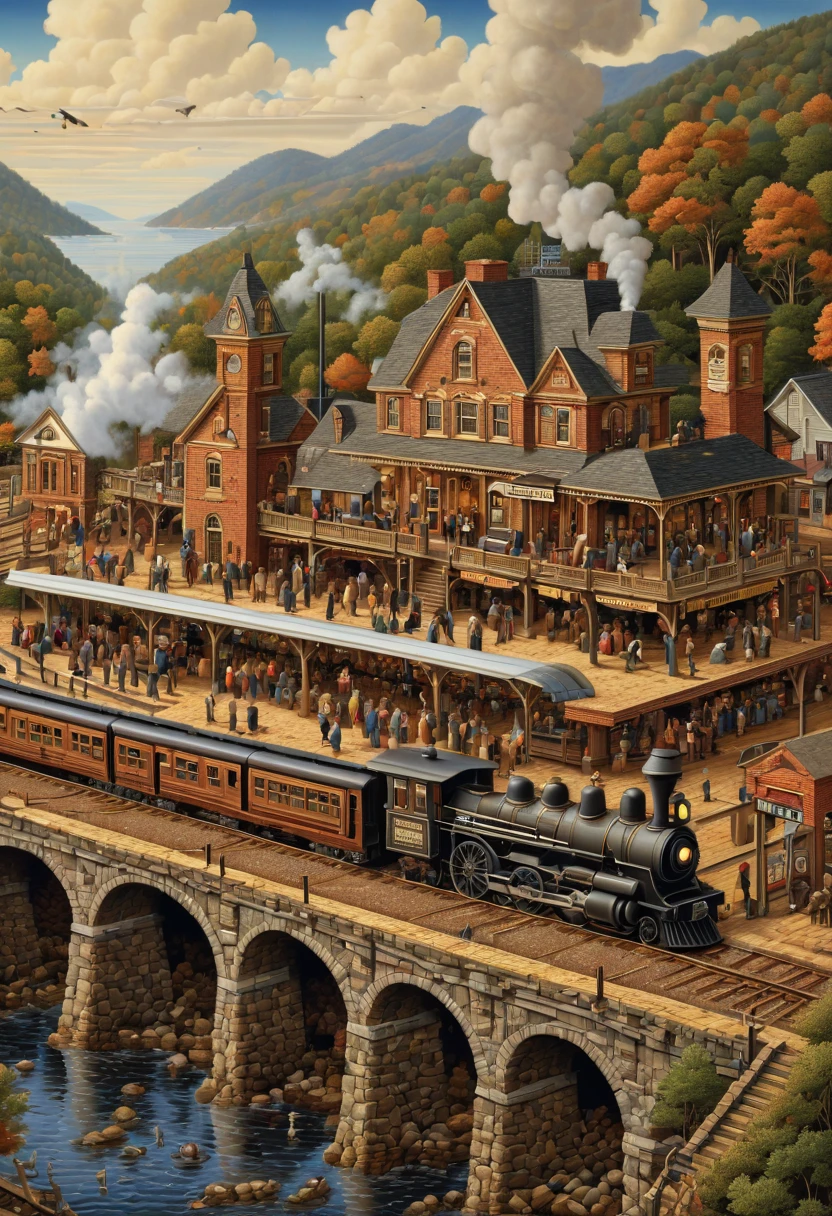 Train Station by Charles Wysocki, best quality, masterpiece, Representative work, official art, Professional, Ultra intricate detailed, 8k
