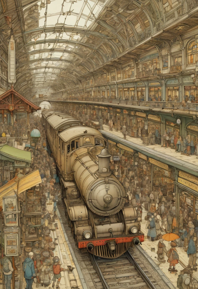 Train Station by Mattias Adolfsson, best quality, masterpiece, Representative work, official art, Professional, Ultra intricate detailed, 8k