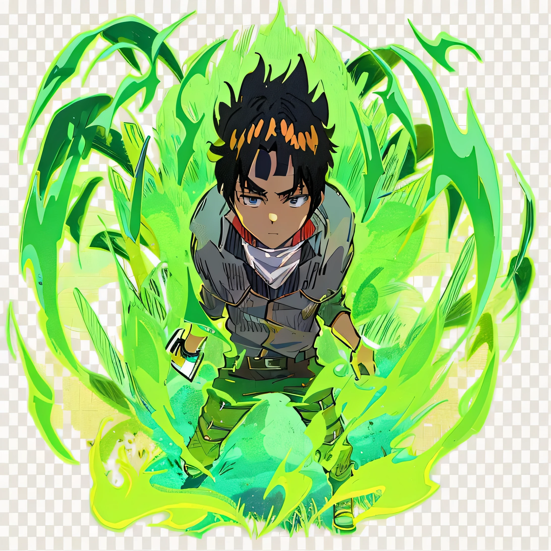 a drawing of a man with a green flame around his head, epic anime style, estilo de anime naruto, mafia psychopath 100, estilo de anime samurai afro, segurando fogo verde, arte oficial, personagem de estilo anime, estilo de arte de anime de alta qualidade, Estilo de Arte Naruto, limpar cel sombreado, Demon Slayer Rui fanart, acionar estilo de arte de anime, estilo de arte de anime