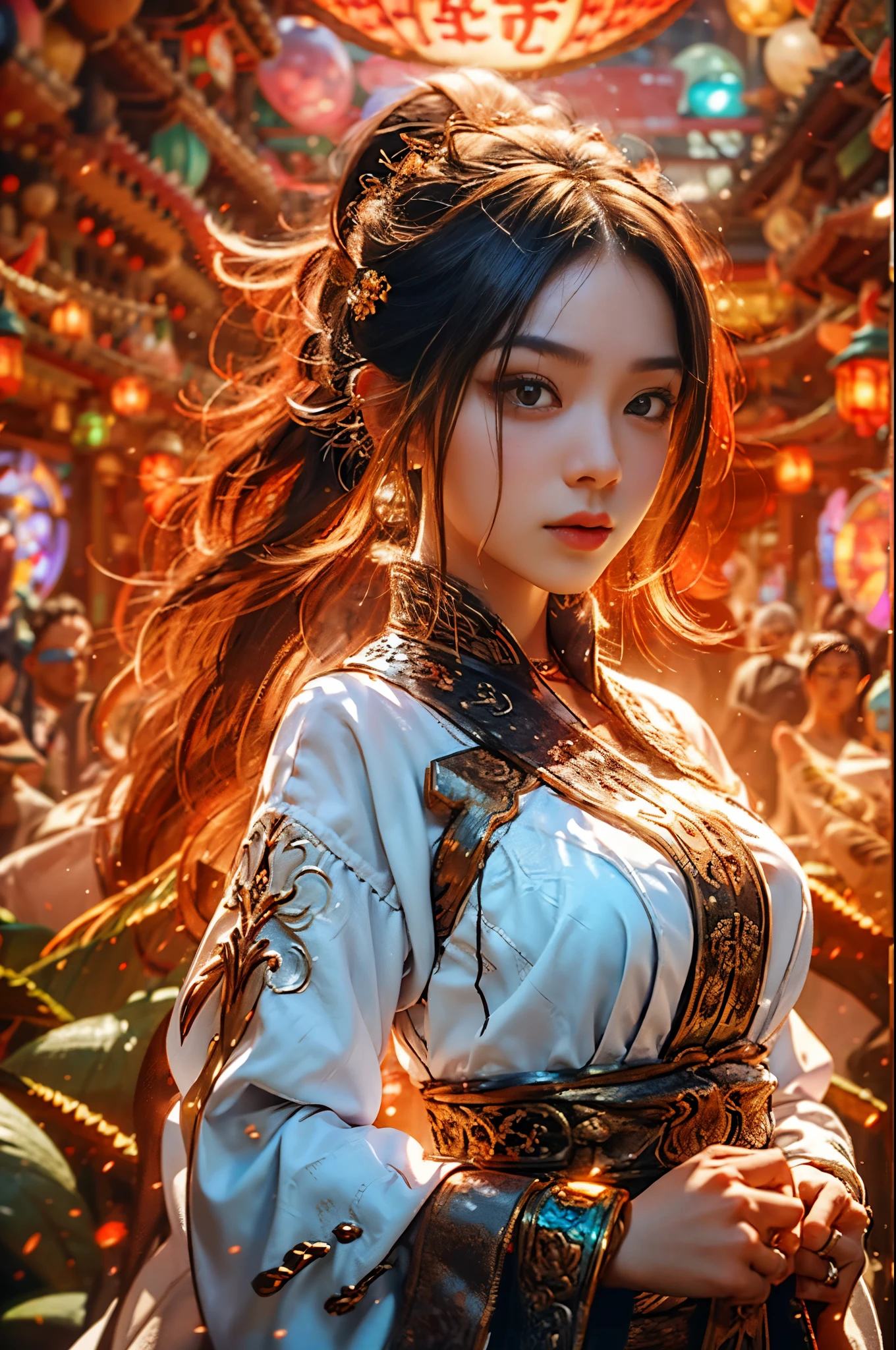 best quality, masterpiece, ultra high resolution, (actual: 1.4), xiuxian, arms, Detailed face, .1 girl, alone, arms, (magic circle: 1.2), xiuxian, Upper body, beautiful girl, East Asian architecture, sheath, architecture,.