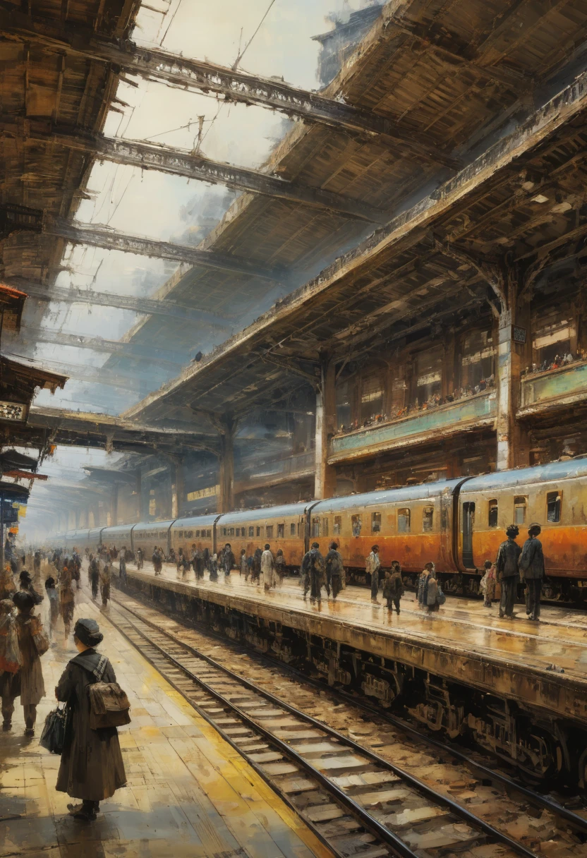 Train Station by Zao Wou-Ki, best quality, masterpiece, Representative work, official art, Professional, Ultra intricate detailed, 8k