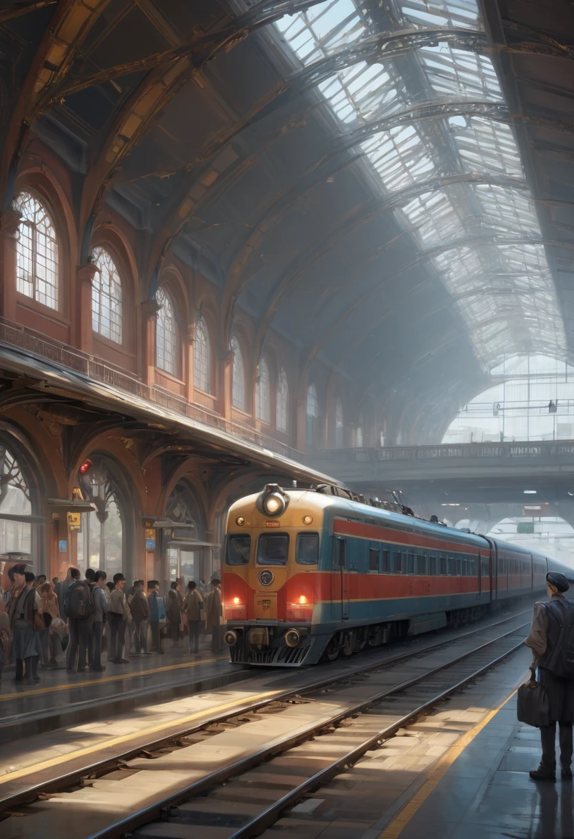 Train Station by cgsociety and fenghua zhong, best quality, masterpiece, Representative work, official art, Professional, Ultra intricate detailed, 8k