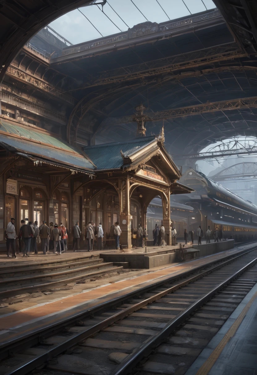 Train Station by Emmanuel Shiu, best quality, masterpiece, Representative work, official art, Professional, Ultra intricate detailed, 8k