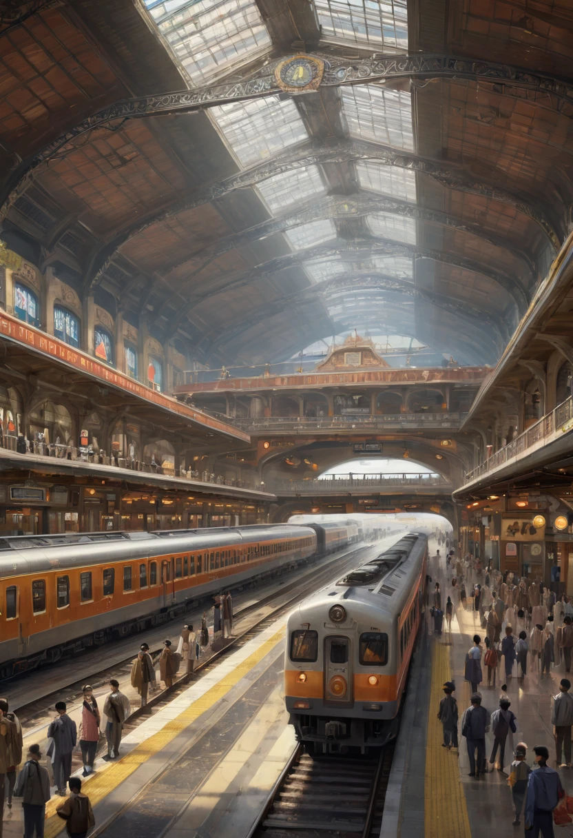 Train Station by kuang hong, best quality, masterpiece, Representative work, official art, Professional, Ultra intricate detailed, 8k