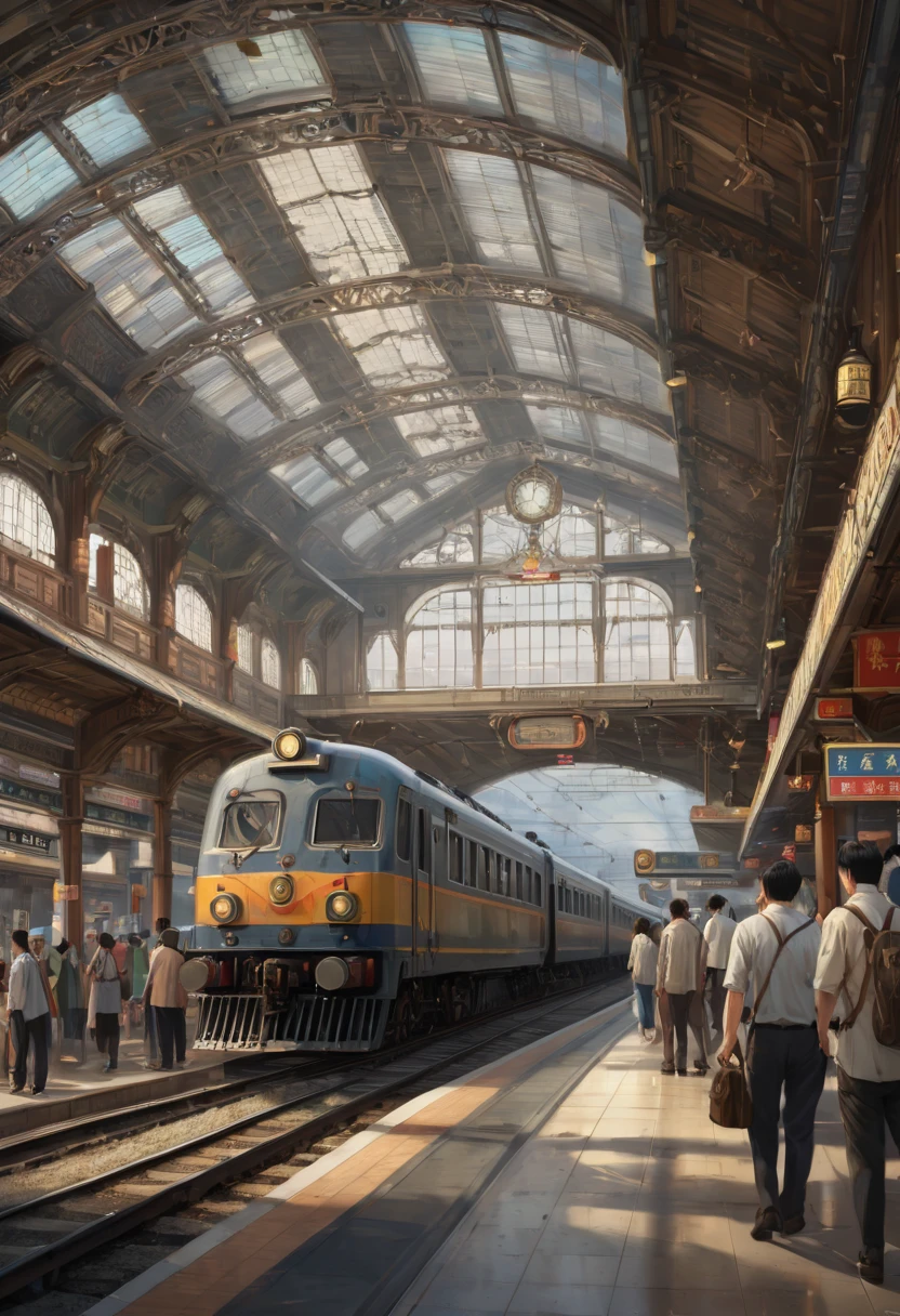 Train Station by kuang hong, best quality, masterpiece, Representative work, official art, Professional, Ultra intricate detailed, 8k