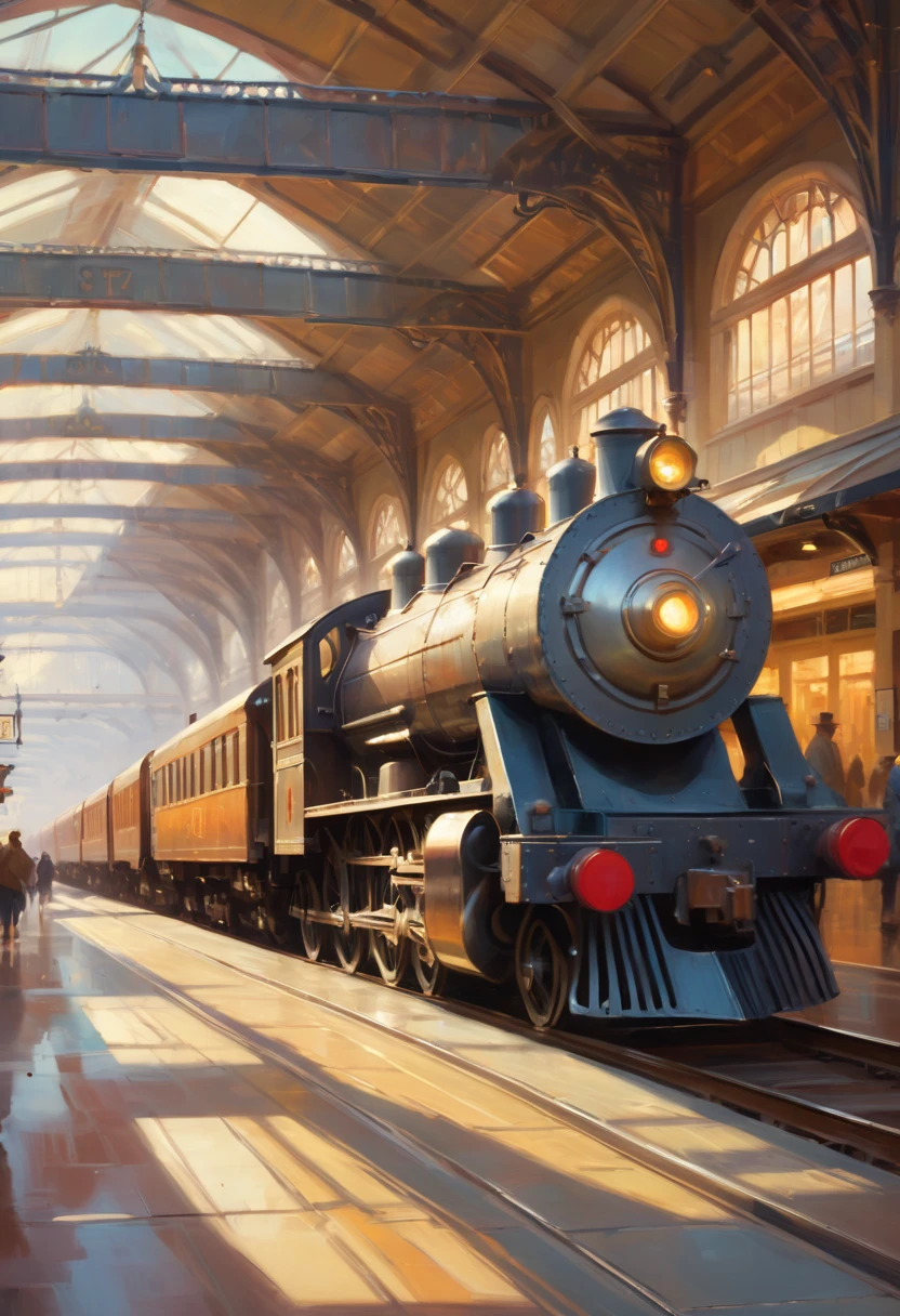 Train Station by James Gilleard, best quality, masterpiece, Representative work, official art, Professional, Ultra intricate detailed, 8k