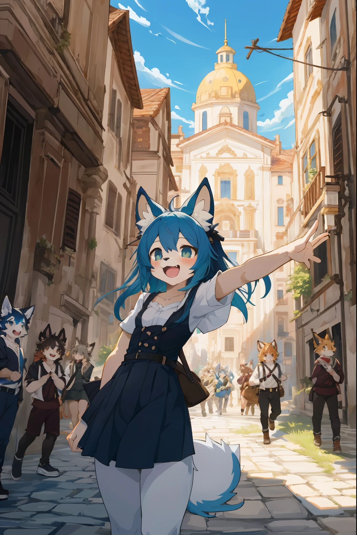 cover page, super high resolution, detailed background, World Heritage Site, Roman holiday, 6+boys, 6+girls, Happy, joyful, Relux, absurdres(Photos of solo travelers)(kemono, furry anthro)cinematic,