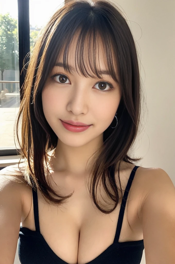 (((32ｋ,best image quality,high details,high detail、masterpiece,attention to detail,Full body Esbian,solo))),RAW photo & realistic atmosphere,beautiful dark blue eyes,super detailed face,detailed mouth,glossy lips,fine eyebrows,Detailedly drawn eyes、Soft white skin that shines in every detail、Very beautiful eyes with deep blue eyes,lip details,lips slightly open,plump lips,very beautiful face,very well-shaped face,lifelike face,realistic teeth,double eyelid,shining beautiful lips,i want to kiss you,soft chest,hand touching chest,sexy underwear,Clothes with a wide open chest,Thin camisole,Sensual cleavage,transparent bra,well-shaped nipples,mole on chest,wet body,raise the corners of your mouth,dazzling smile,Smile,string panties,touch crotch,beautiful eyebrows,earrings,stick out your ears,lip gloss,exposure of skin,nude,infinite reality,In a cute pose,Realistic like手グラビアアイドル,likeき官能グラビアアイドル, Very beautiful and cute２４old adult woman,with a flushed face,incredibly beautiful and classy,natural soft light,In a room where light shines in,simple background,Waking up in the morning,（chestnut shiny hair,very short bob hair,let bangs fall,barefoot,beautiful and gentle eyes：1.5）,（like々The beauty,Heavy wear,back to bare neck,gentle smile,well-shaped chest,dazzling thighs,Let your hair hang high and tie it up,beautiful posture,No makeup,eyes staring at me,No bra,real face,no makeup：1.6）