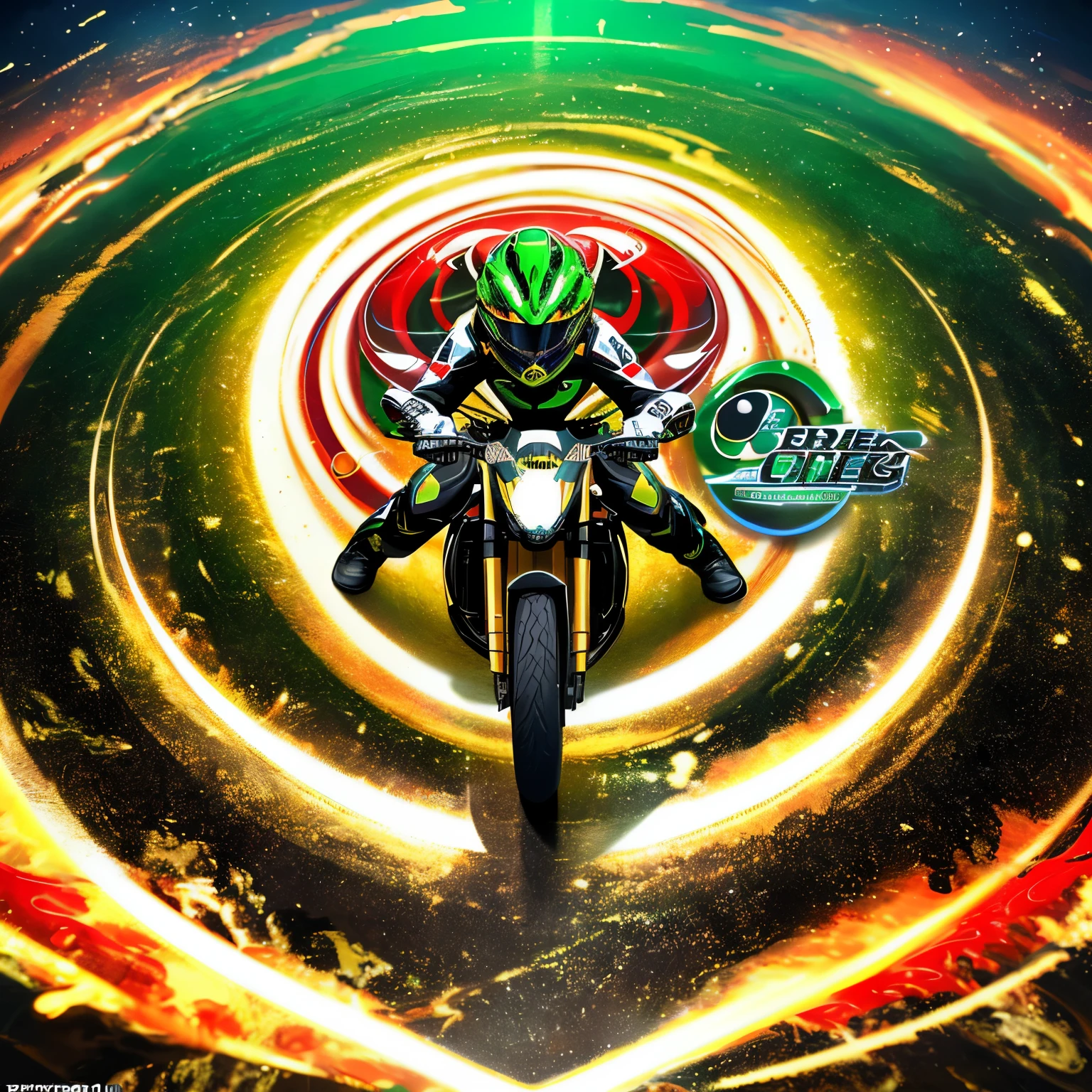 Masterpiece, top quality, 4K UHD,
circle,
Glossy 3D logo, ultra realistic digital airbrush illustration,
exploding splash of package beans,
4D cartoon helmetless motorcyclist speeding,
Metallic green letter "ITRA COD PALEMBANG" in the center,
Red and gold 3D letters with gold and green outline.
The illustration is a masterpiece, crafted with the highest quality and presented in stunning 4K UHD resolution. In the center of the circle, a glossy 3D logo comes to life through ultra-realistic digital airbrush techniques. Surrounding the logo