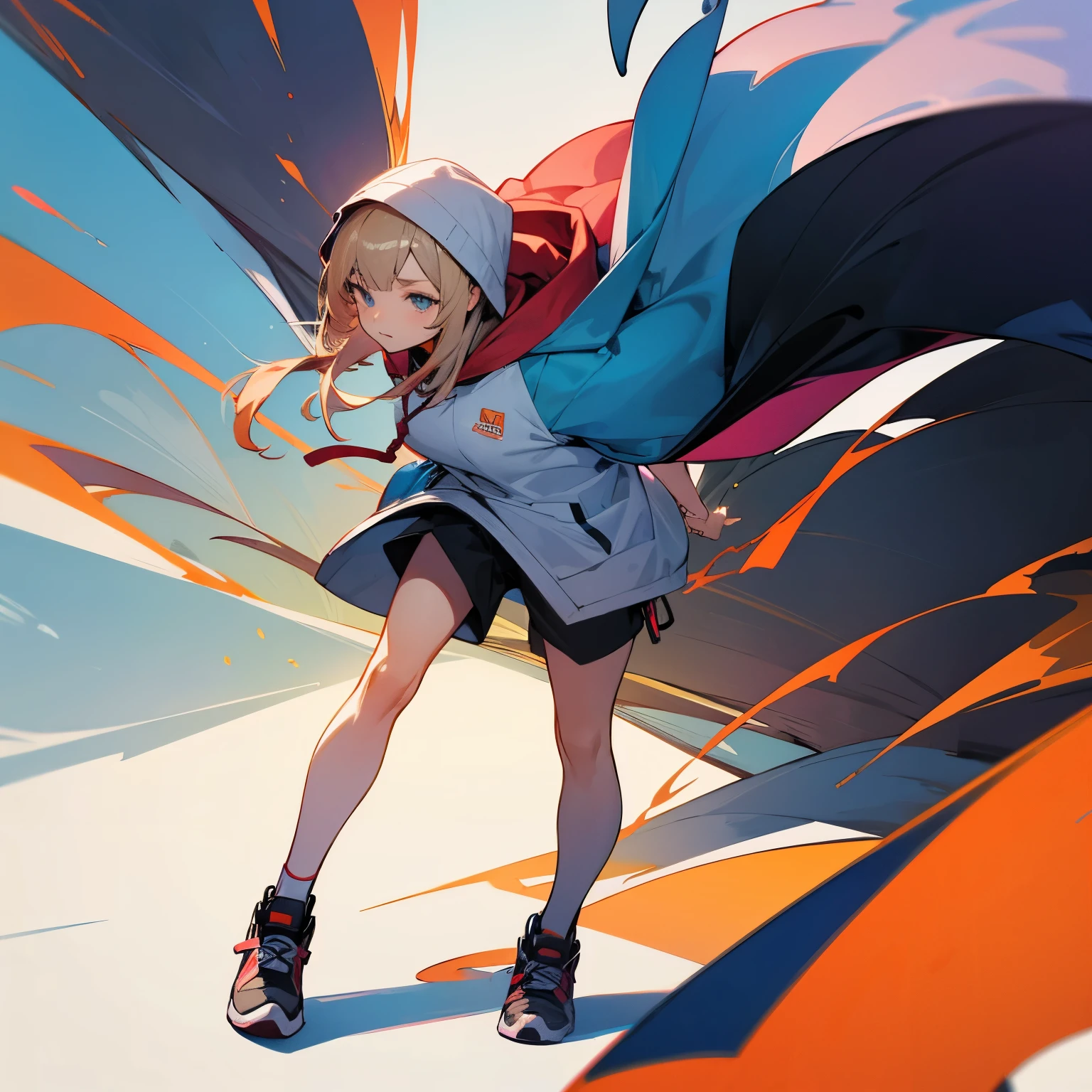 girl、hoodie、An illustration、sneakers