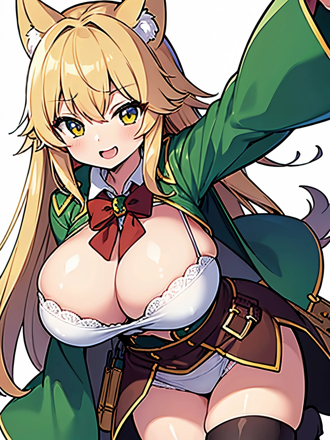 (pixiv), (masterpiece), (high fantasy:1.2), (huge tits:1.2), (kemono), (adventurer outfit:1.2), (white background:1.2)