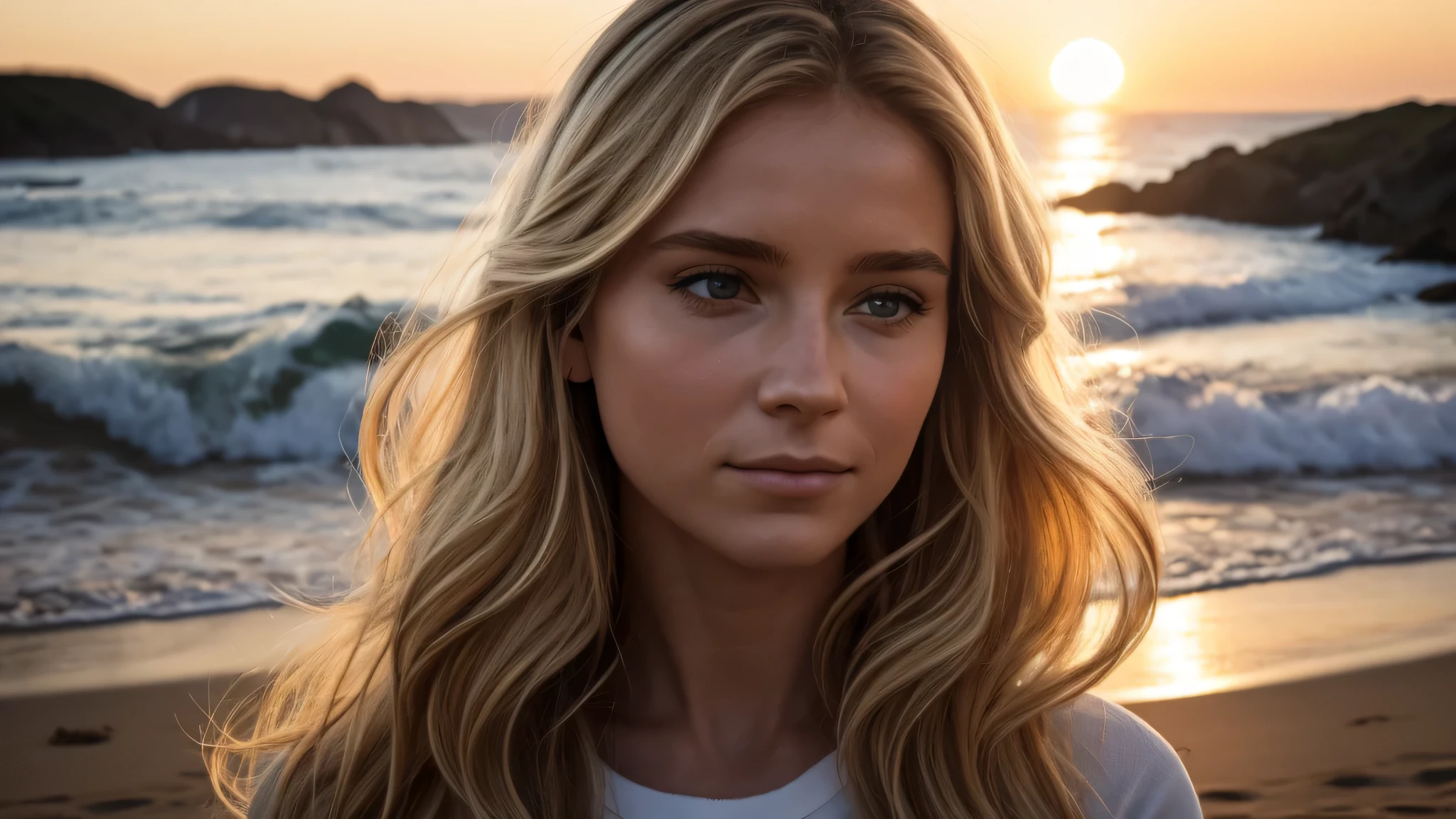 Imaginez le portrait d'une femme au visage serein, qui porte des lunettes fine de soleil, with long wavy blonde hair, reflecting the golden light of dusk at the edge of'une plage. Elle porte un casque audio sur les oreilles, symbole de son lien avec la musique. The scene takes place at the end of the day, with a subdued light that delicately envelops her face and hair, créant une atmosphère intime et inspirante. Le fond de l'image est estompé, mettant en avant la femme tout en suggérant un espace ouvert et paisible, perhaps evoking creative freedom or'escape that'offers his YouTube channel. L'image combine élégance, tranquility and modernity, capturer l'essence de la chaîne qu'it represents. The color palette is dominated by the soft hues of the sunset, avec des touches de bleu et d'or pour équilibrer chaleur et fraîcheur. Cette image de couverture est conçue pour attirer l'attention tout en invitant les spectateurs à découvrir le monde que la chaîne a à offrir.
