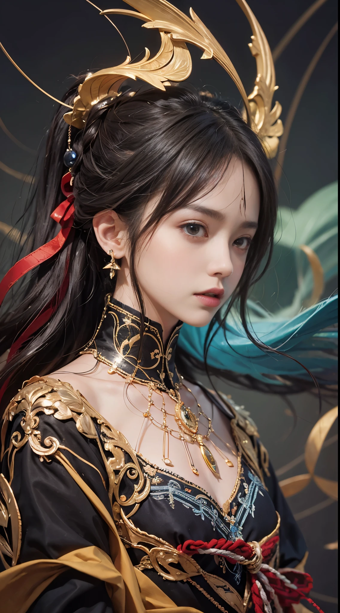 official art, unity 8k wallpaper, super detailed, beautiful and aesthetic, masterpiece, highest quality, (zentangle, mandala, tangle, entangle), (fractal art:1.3) , 1 girl, very detailed, dynamic angle, cowboy shot, the most beautiful form of chaos, elegant, brutal designer, Bright colors, romanticism, Written by James Jean, robbie dowi antono, Los Tran, francis bacon, Michael Mraz, Adrian's genius, Petra Cortright, Gerhard Richter, takato yamamoto, ashley wood, in the atmosphere, ecstasy of notes, Streaming notes are displayed,
