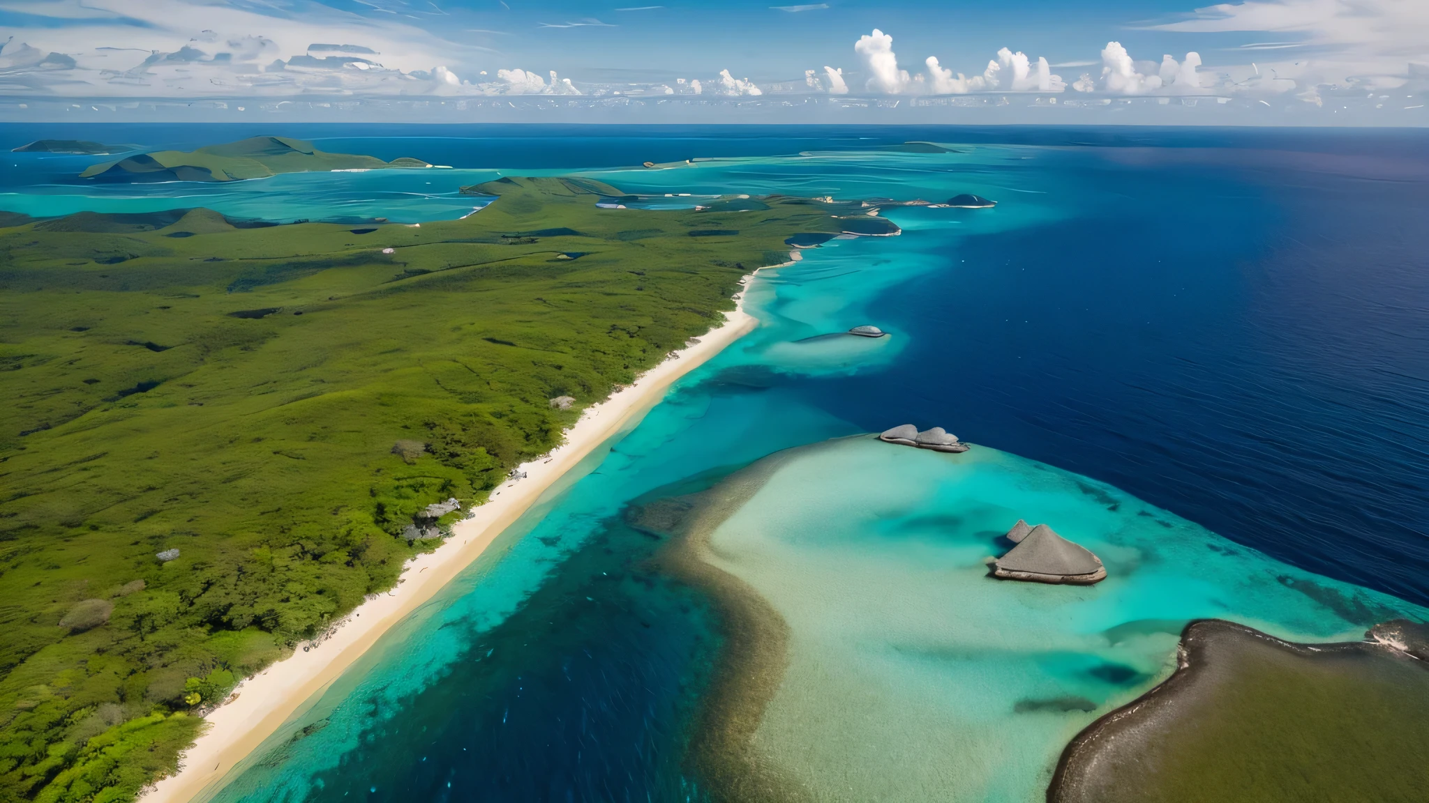 Images de drones, we see the mother and some islands scattered everywhere.