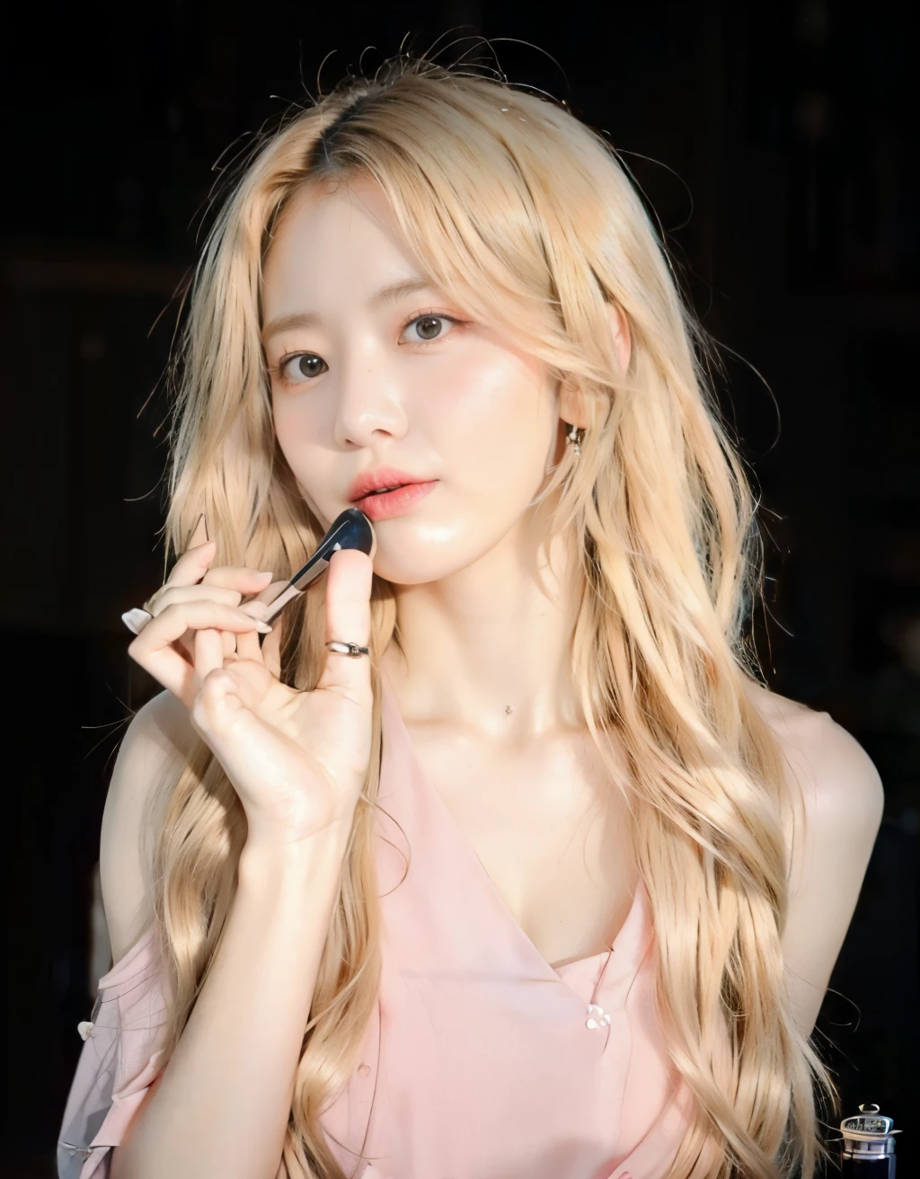 blond woman con pelo largo y rubio holding a lipstick in her mouth, parque roseanne de blackpink, maquillaje popular de corea del sur, maquillaje coreano popular, jinyoung shin, Lalisa Manoban de Blackpink, ulzzang, Lalisa Manobal, pale skin curly blonde hair, jossi de blackpink, con pelo largo y rubio, con pelo largo y blanco, kim taejin, bae suzy