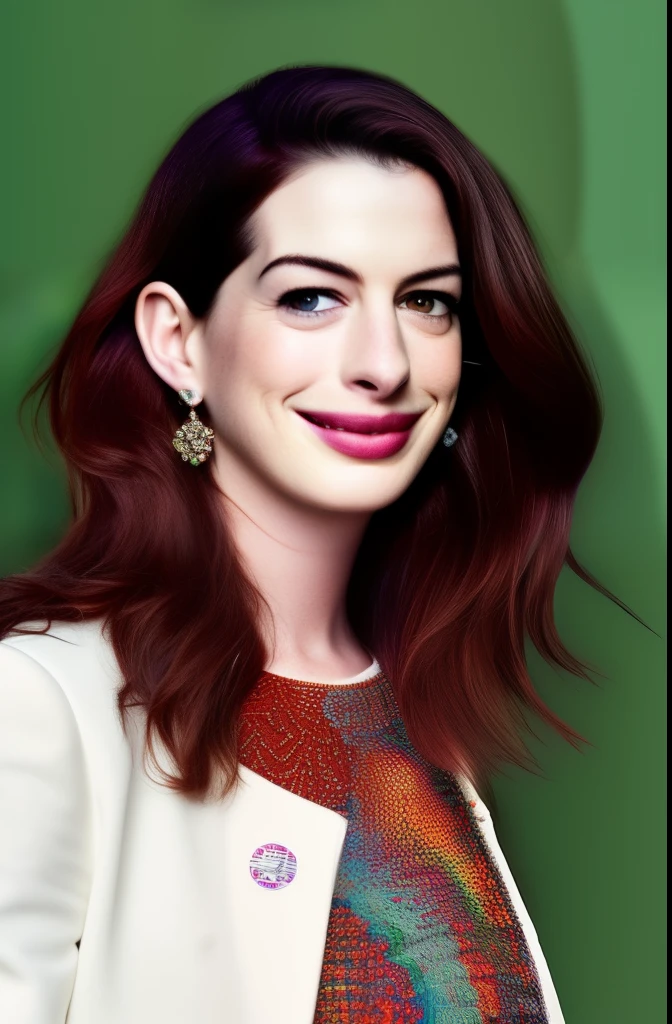 dskflll, Anne Hathaway, solo, a woman with rainbow hair, incredibly detailed beauty,brown eyes,  rim lighting, cinematic ,lighting ,photo quality, vivid, kodak colors, 8k concept, 128k, 108mp DSLR,  dskflll