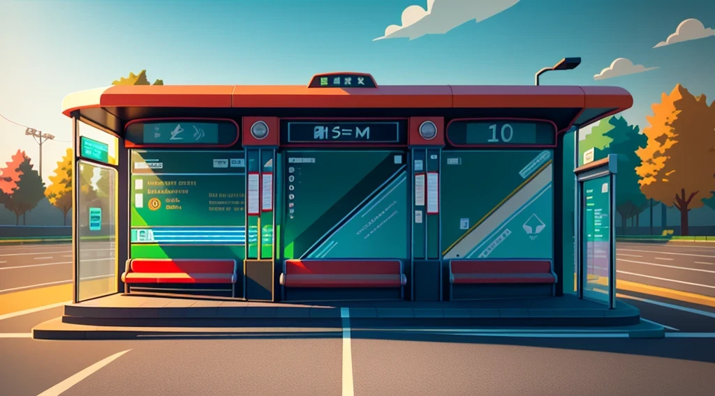 isometric style，120 degrees accurate，Poly Art，by the road，There is a bus stop，there are many cards, The three license plates in the middle, electronic signage, Super detailed，Super detailed，Super detailed，Super detailed，Super detailed，3D stylized scene