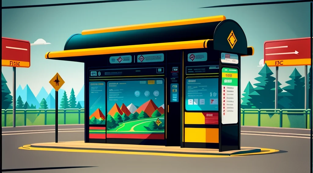 isometric style，120 degrees accurate，Poly Art，by the road，There is a bus stop，there are many cards, The three license plates in the middle, electronic signage, Super detailed，Super detailed，Super detailed，Super detailed，Super detailed，3D stylized scene