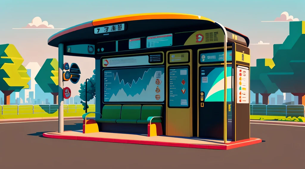 isometric style，120 degrees accurate，Poly Art，by the road，There is a bus stop，there are many cards, The three license plates in the middle, electronic signage, Super detailed，Super detailed，Super detailed，Super detailed，Super detailed，3D stylized scene