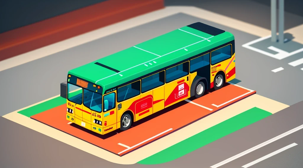 isometric style,120 degrees accurate,Poly Art,by the road,There is a bus stop,There are a lot of billboards, The three license plates in the middle, electronic signage, Super detailed,Super detailed,Super detailed,Super detailed,Super detailed,3D stylized scene