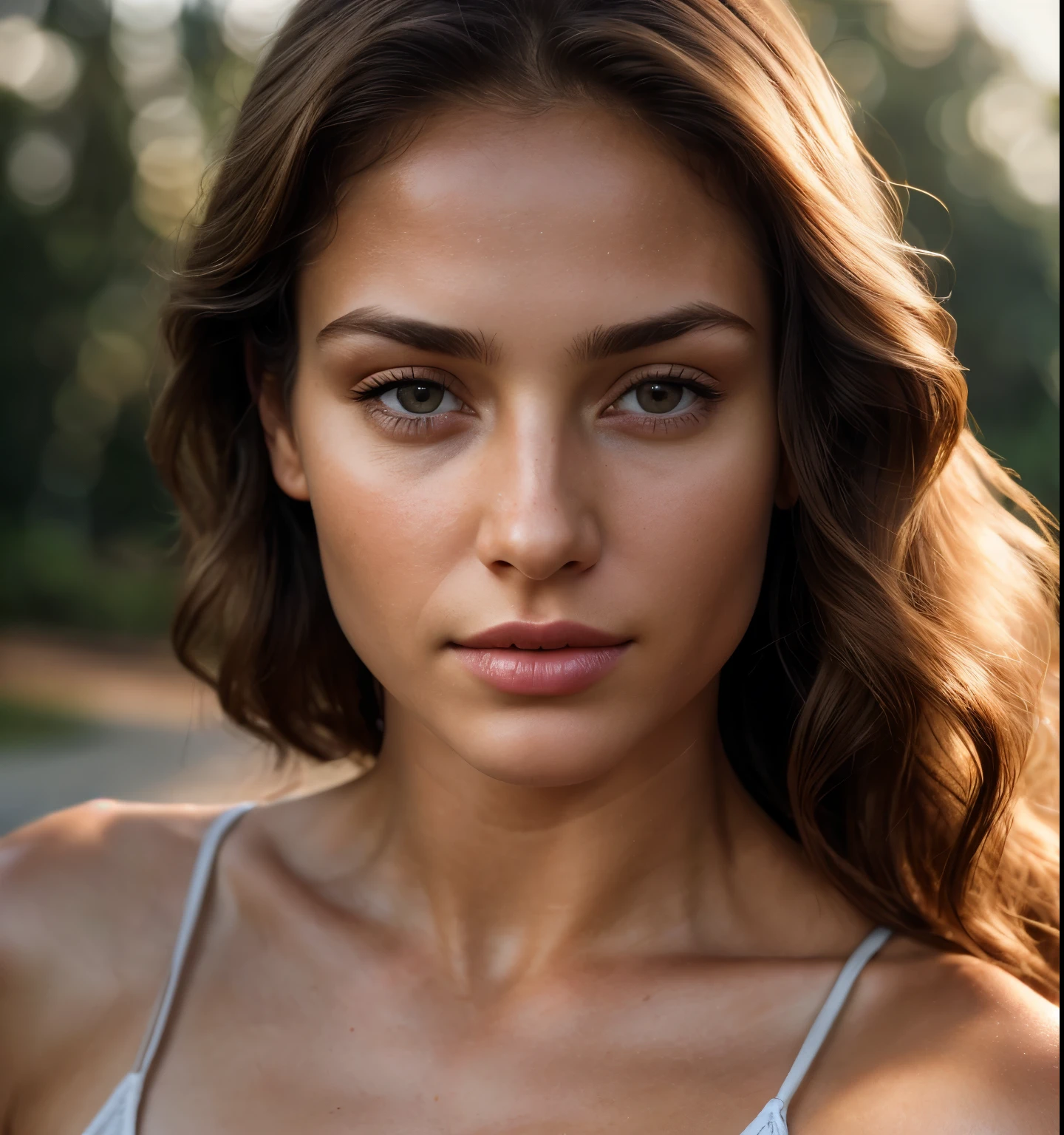 wearing fitness clotheasterpiece, best quality, high resolution:1.4), 1 Brazilian girl, angel, skin pores texture, Hair light brown, HD , Photography, movie, cinematic, full Body, Realistic, (8k, RAW photo, best quality, masterpiece:1.2), (realistic, photo-realistic:1.33), best quality, detailed small eyes brown, cute, sympathetic, Caucasian, natural lighting, depth of field, film grain, wrinkled skin, sharp, detailed and realistic portrait of a woman ,(freckles:0.5)