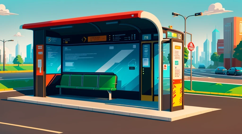 isometric style，120 degrees accurate，Poly Art，by the road，There is a bus stop，There are a lot of billboards, Three digital billboards in the middle, electronic signage, Super detailed，Super detailed，Super detailed，Super detailed，Super detailed，3D stylized scene