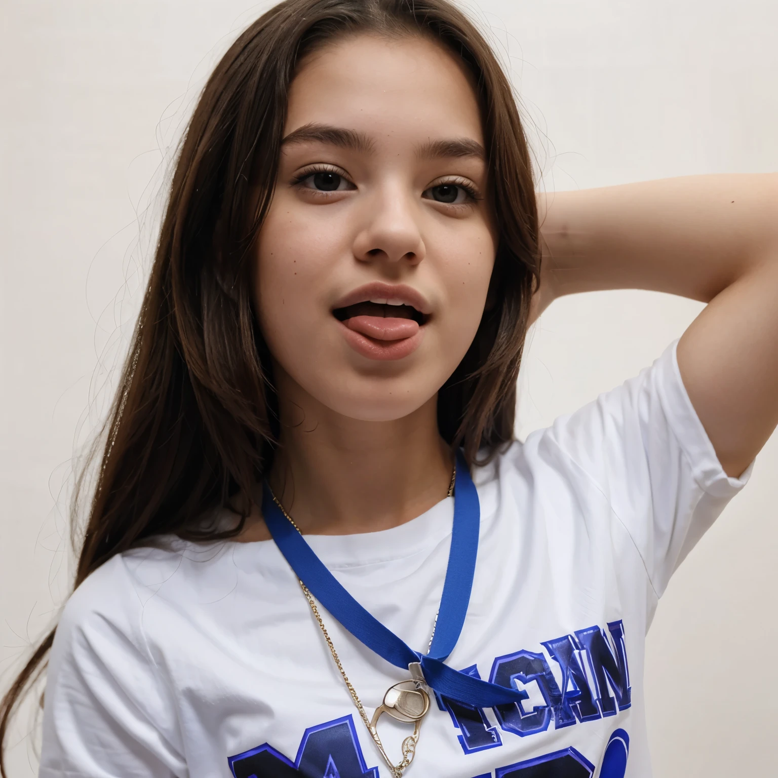 Teen, scholar, tongue out, white background