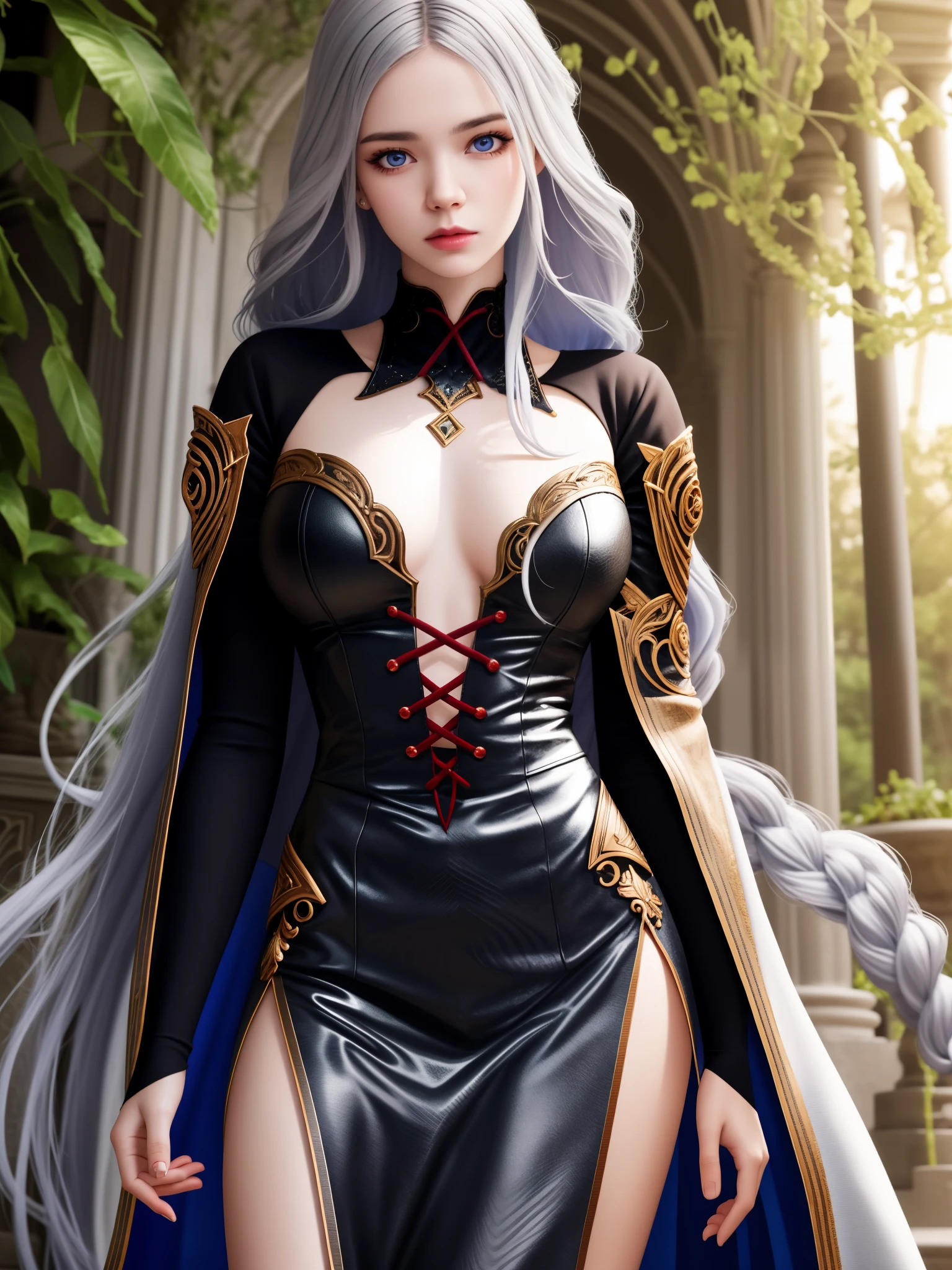 detailed lips, long wavy hair, serpents for hair, fierce expression, pale complexion, mesmerizing gaze, vibrant colors, soft lighting, (hyperrealistic), (illustration), (high resolution), (8K), (extremely detailed), (best illustration), (beautiful detailed eyes), (best quality), (ultra-detailed), (masterpiece), (wallpaper), (photorealistic), (natural light), (detailed realistic beautiful face), (high detailed realistic skin texture), (anatomically correct), (solo), (1 girl), (high detailed realistic hair), (ashgrey hair:1.35), (heterochromic eyes), (detailed eyes), (beautiful eyes:1.37), (sparkling eyes), (realistic big breasts:1.5), (slender abs), (dynamic pose), (closed tiny mouth:1.3), (concentrated expression), (upon body from head to thigh:1.55), (looking at viewer),