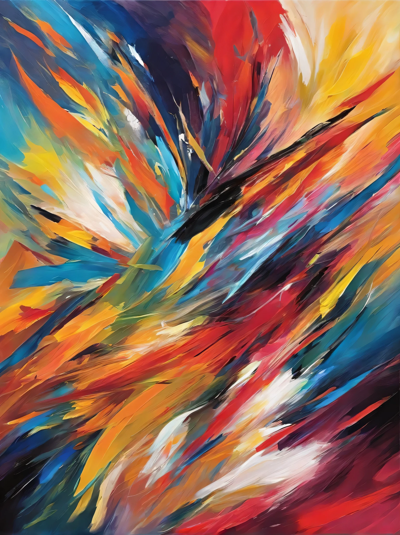Create a fascinating work of abstract art using oil brush strokes.. Unleash your creativity and let abstract expression flow onto the canvas.. Experimenta con formas, Lines and colors to build a composition that challenges perception and invites reflection.. Don'Don't limit yourself to figurative representation., but it seeks to transmit emotions and sensations through the interaction between visual elements.. Usa negrita, gestural brush strokes to add texture and dynamism to the work. Let your intuition guide the creative process as you explore the vast and exciting world of abstract art..