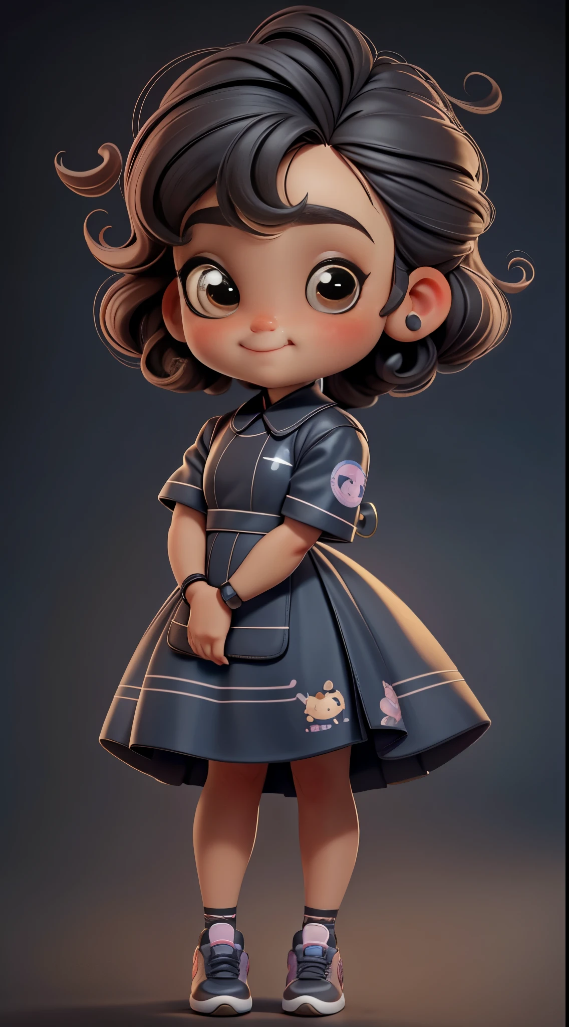 Mini chibi bebe fofa, Create a MADAME CURIE style chibi scientist baby series, it has specific characteristics such as: cabelos curtos e negros, olhos grandes e castanho usa jaleco e tenis fofo estilo Nike