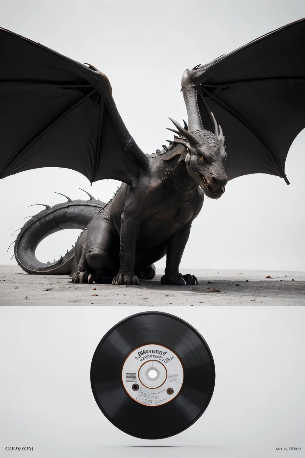 I want a CD cover with a dragon in gray tones with a white background 