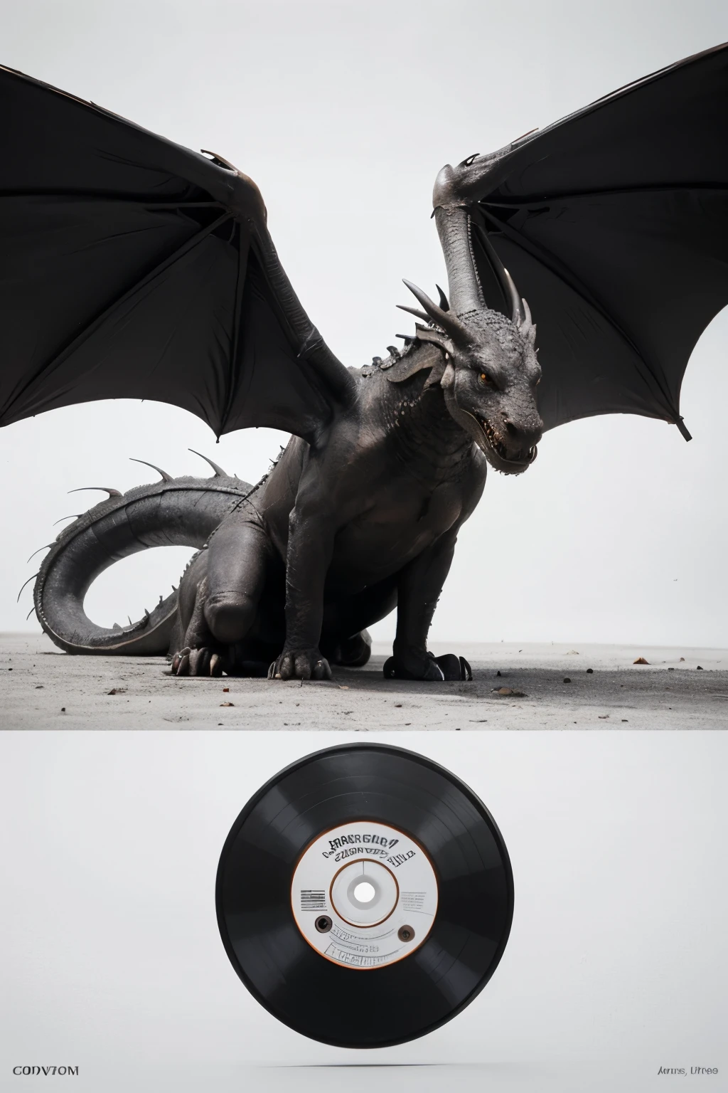 I want a CD cover with a dragon in gray tones with a white background