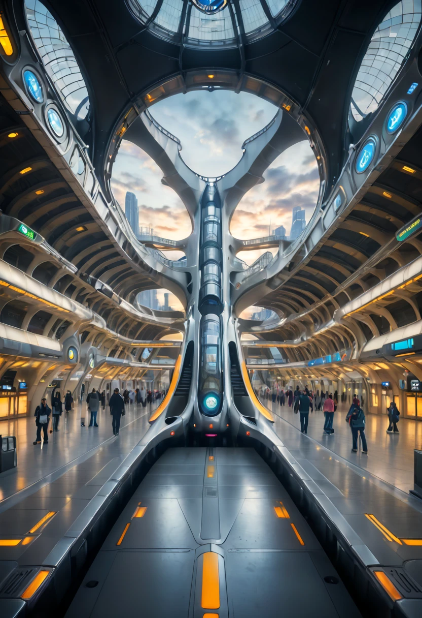 (futuristic train station:1.5) , Mejor calidad:1.4, Obra maestra:1.4, Trabajo representativo, arte oficial, profesional, Ultra intrincado detallado, (hermosa imagen, perfecta, magica, idilica, of dreams: 1.44),ultrarrealista, 32K high resolution, (Max Sharp Focus: 1.3), (Maximum foreground: 1.5), ,iluminacion de atardecer, iluminacion de pelicula