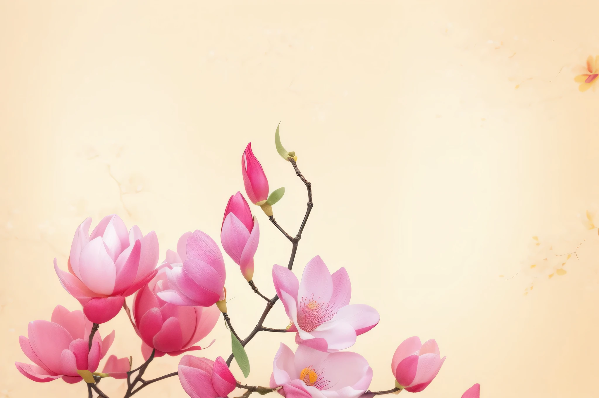 there is a painting of a vase with flowers on it, chinese watercolor style, chinese style painting, chinese painting style, magnolia, magnolias, japanese style painting, traditional chinese watercolor, by Liao Chi-chun, flower background, watercolor painting style, floral painted backdrop, botanical background, traditional chinese painting, japanese watercolor, background artwork, flowers background
