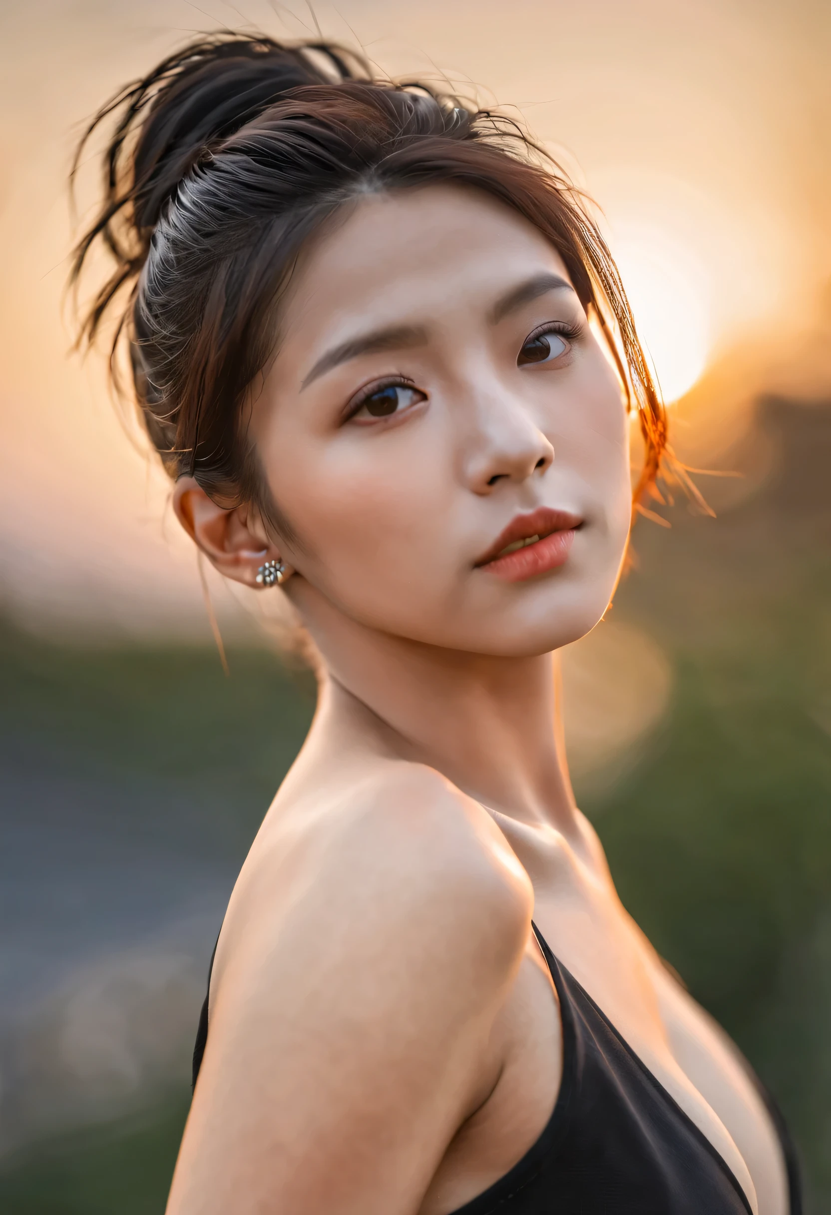 HDR, UHD, 64k, polychromatic zoomed out full body portrait of an attractive single Asian girl, medium-sized breasts and juicy cleavage, anatomically correct, super-detailed eyes, finely detailed features, perfect body, perfectly flawless tanned skin, super-detailed intricate fully colored dragon tattoos, masterpiece, detailed, edgy, dramatic, confident, mirrorless, ultra-wide angle, sunset, lifestyle editorial, black and white, high, backlit, blending, smooth, serious, detailed expressions, detailed eyes, RTX, sharp, sharp focus