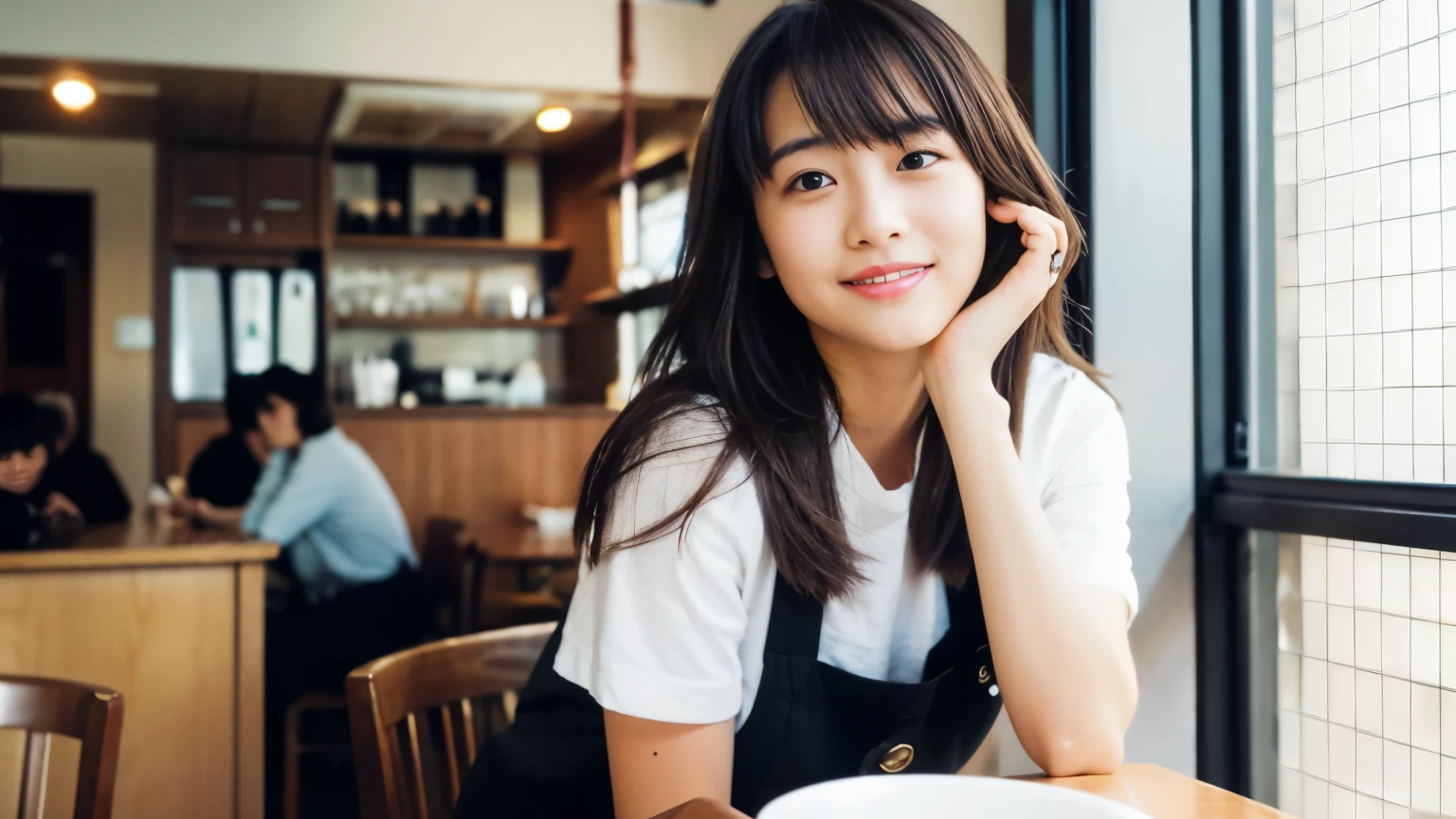 (highest quality、In 8K、32K、masterpiece、nffsw、超A high resolution、Impressionism、Photoreal:1.2)、cowboy shot、sharp focus、detailed face and eyes、(There is a plate of cake and coffee on the table, Cafe, sit at a mocha-colored table, dessert, ミニチュアCafeジオラマ, ダイナーCafe, at the coffee shop, 居心地の良いCafeの背景, enjoying coffee at a coffee shop, Cafeに座っている, Taken with Sony Alpha 1 camera, by Maki Haku)、sharp pupils、beautiful face、20 year old beautiful girl、shiny skin、medium short、beautiful dark brown hair、dull bangs、shirt、tie、plaid mini skirt、black socks、(Smile:1.2)、ニューヨークの明るく活気あるCafeの中で、A scene in which a beautiful model-like woman is immersed in reading..。she is a japanese university student、茶髪のmedium shortヘアをしており、It stands out for its beauty。Female college student、he was concentrating on the book on the table in front of her.、everything around you, I see other customers enjoying themselves.。Cafeの奥では、Staff are busy working at the counter.、都市のCafe特有のにぎわいと温かみが感じられる。This scene is、静かな読書タイムを楽しむFemale college studentの穏やかな美しさ.、Cafeの活気ある日常生活が融合した瞬間を捉えています。