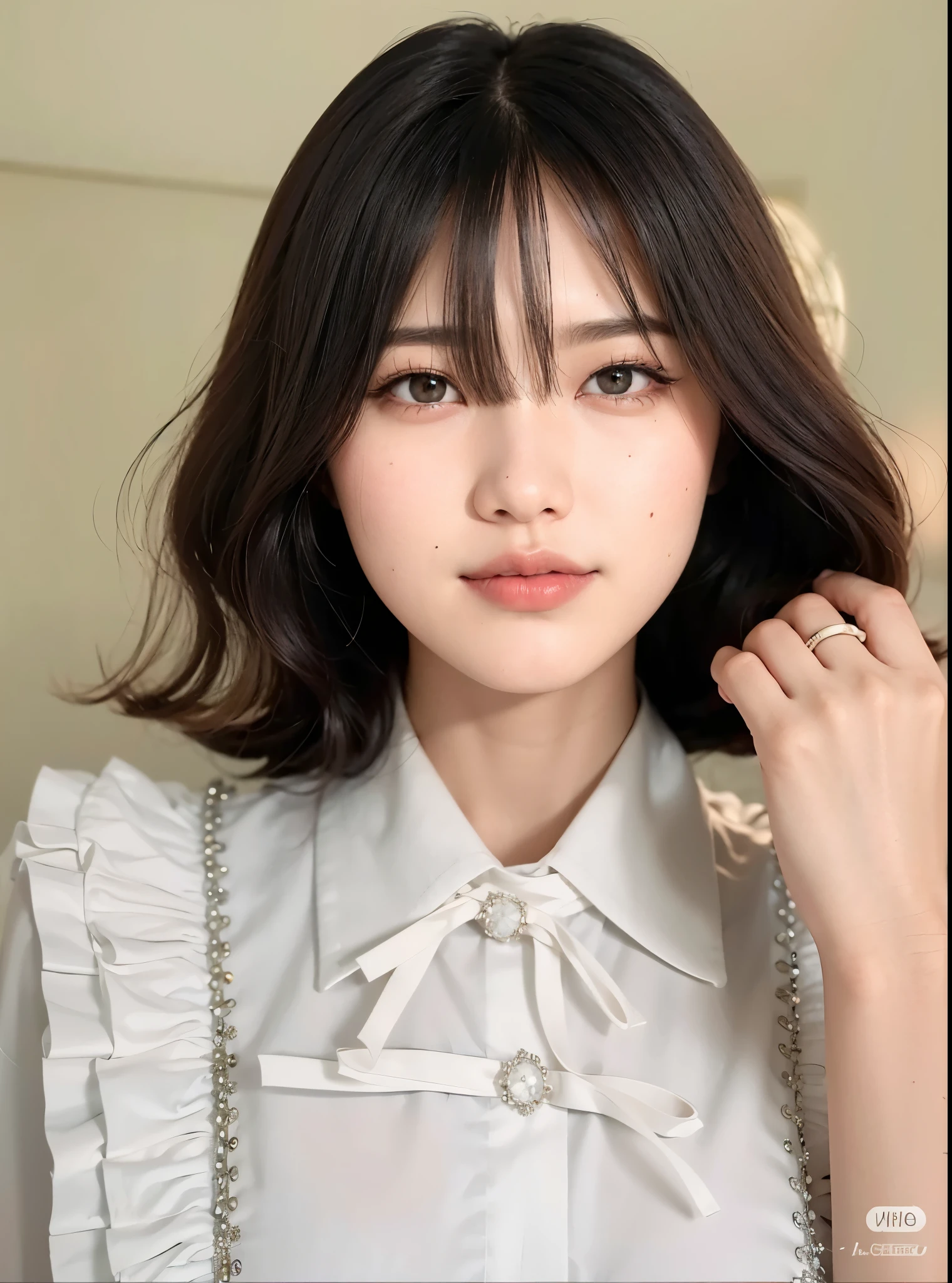 A closeup of a woman with long black hair wearing a white sweater, hermosa joven coreana, hermosa mujer surcoreana, muchacha coreana, 18 years, hermosa joven coreana, xisionwu, she has black hair con flequillo, beautiful asian girl, 22 years, anna nikonova aka new milkmaid, sakimichan, con flequillo