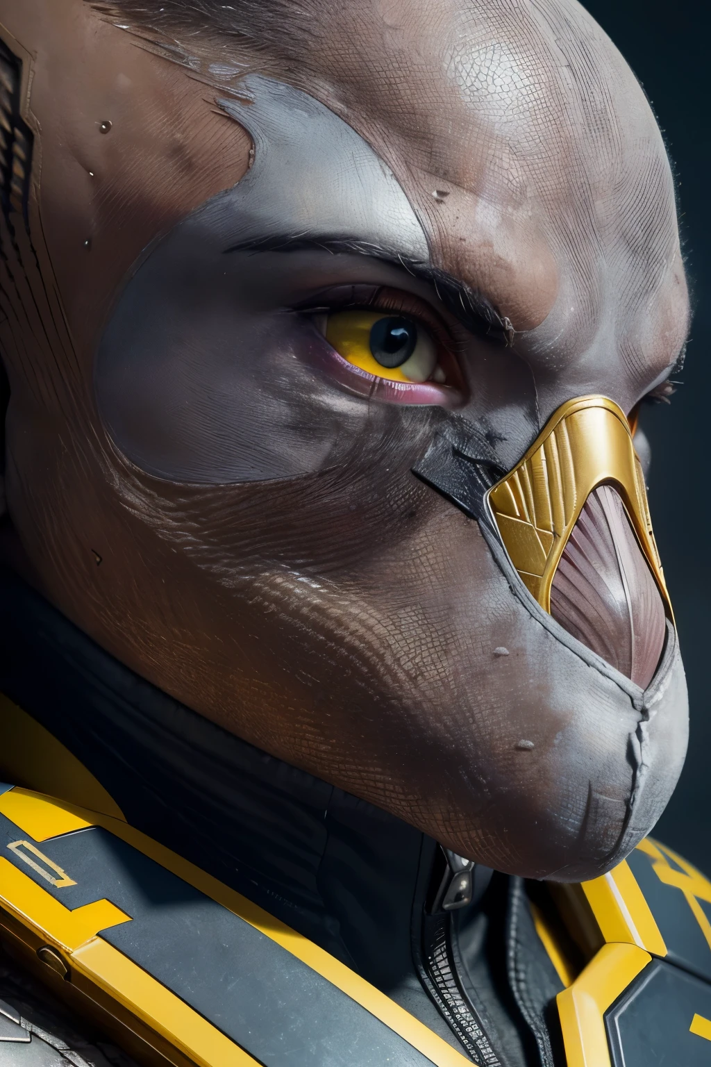 (Captivating close-up portrait of C3 from the Marvel Universe X-Men team, in the style of light gold and navy, gritty elegance, electric color schemes, sfumato finish, ultra-detailed; Masterpiece, RAW, best quality, high resolution, 8k, (photorealistic:1.6), intense and captivating gaze, Gambit's signature manapunk accents, pigeon core elements, bold textures, (realistic:1.5), (gritty elegance:1.2), (electric color schemes:1.5), dramatic lighting, RAW file, sharp focus, hyperrealism, sfumato