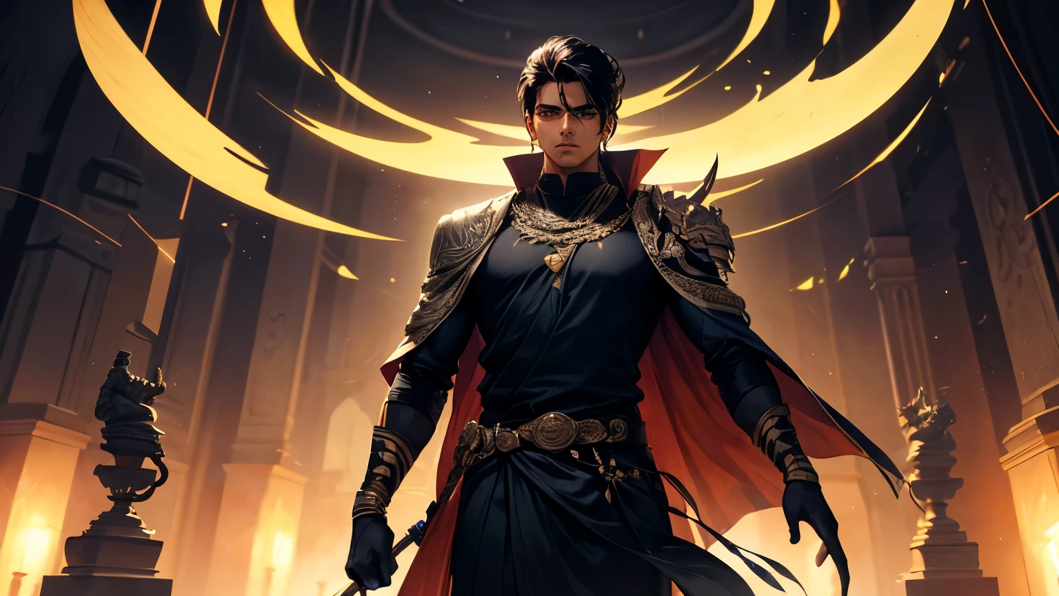 In a dimly lit room filled with the faint hum of technology, Arjun stands tall, his gaze unwavering as he commands the shadows around him. Clad in sleek black attire that hugs his frame, he exudes an air of quiet confidence, his every movement calculated and purposeful. With jet-black hair swept back, framing sharp features and piercing eyes that hold the weight of his past, Arjun embodies a determined spirit fueled by the thirst for revenge. Amidst the glow of monitors and the soft glow of artificial light, he stands as a solitary figure, his mind focused on harnessing the power of his Artificial Intelligence system to ascend to new heights and reshape his destiny.