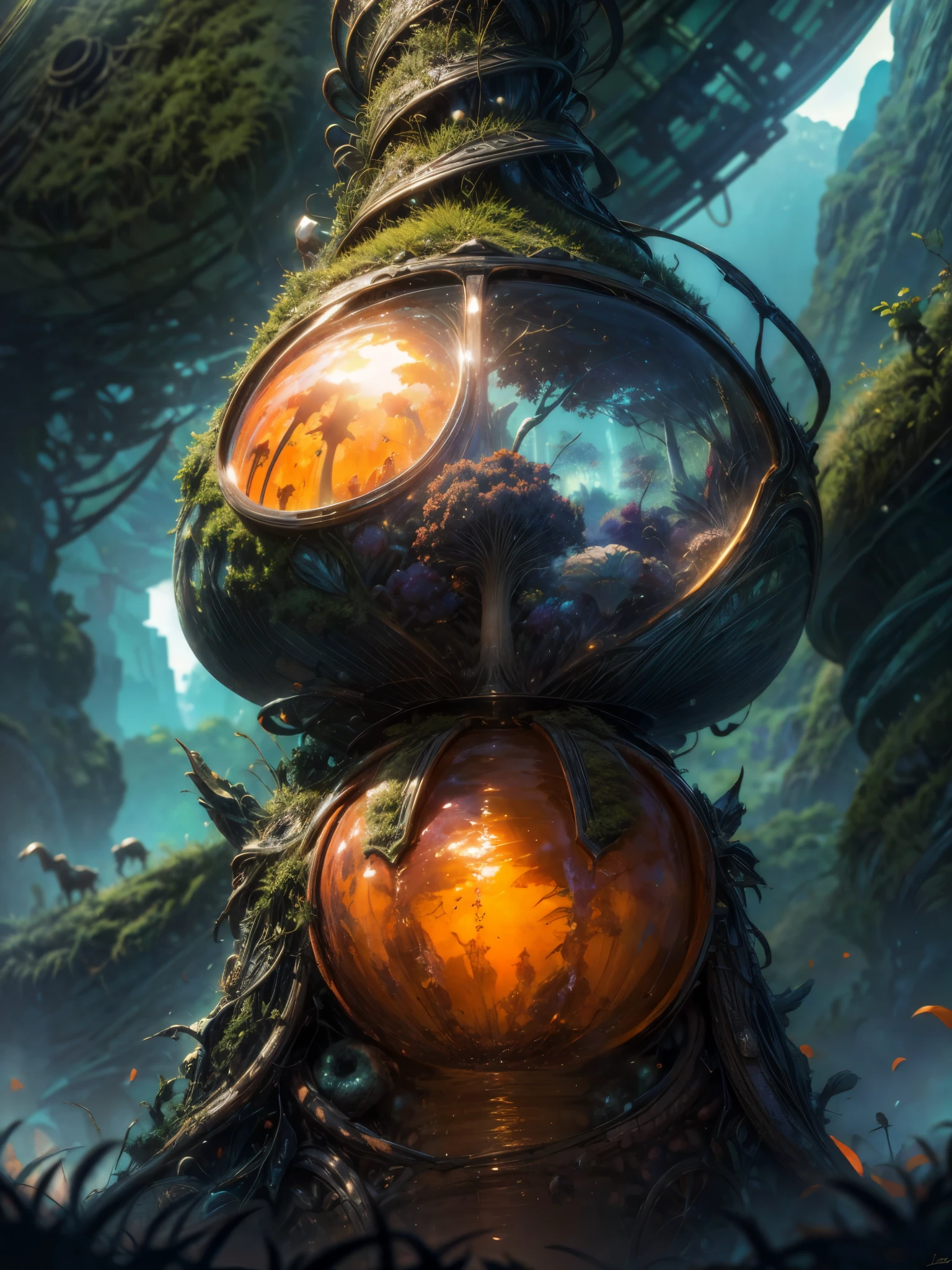 (best quality, 16k, 8k, highres, masterpiece:1.2), ultra-detailed, realistic, vivid colors, sharp focus, HDR, ccurate, anime style, orange and blue, alien planet, rainforest, huge mushrooms, alien plants, anaglyph Such a prompt can produce a high-quality、Real and detailed、colorful、High definition、Realistic artistic graphics,Showcasing a rainforest landscape on a bizarre alien planet。This planet is filled with giant mushrooms and mysterious alien plants,colorful多样。The screen adopts traditional animation style,Make the whole painting more lively。Main colors are orange and blue,Match with dark background cot gives a mysterious feeling。By adding HDR effects and sharp focus,Highlight the details of the picture,Make the whole painting look more realistic。