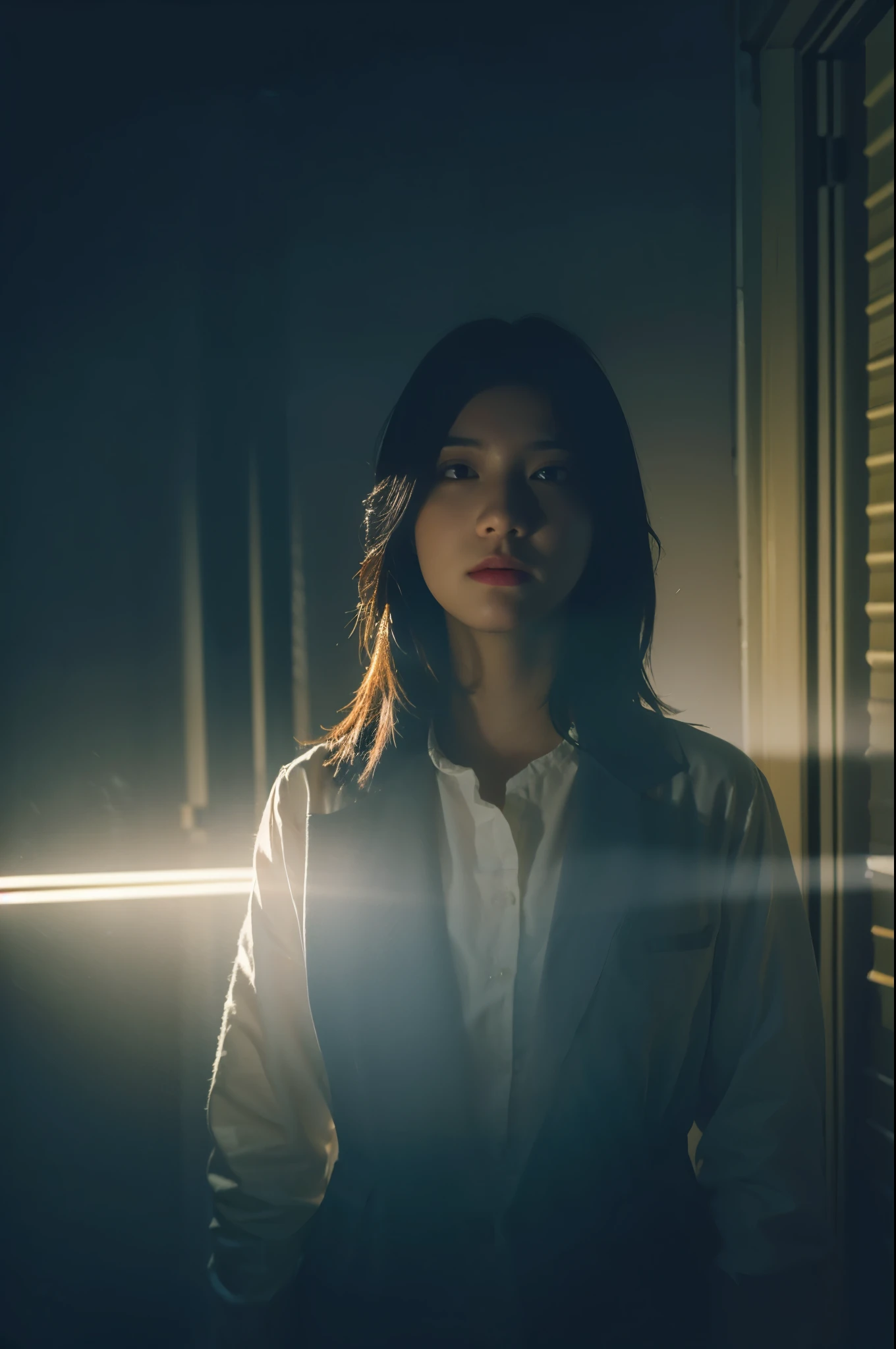 Best Quality,Masterpiece,Ultra High Resolution,(Realisticity:1.4),Original Photo,Cinematic Lighting,
1Girl,Tyndall  effect,light and shadow,shadow,