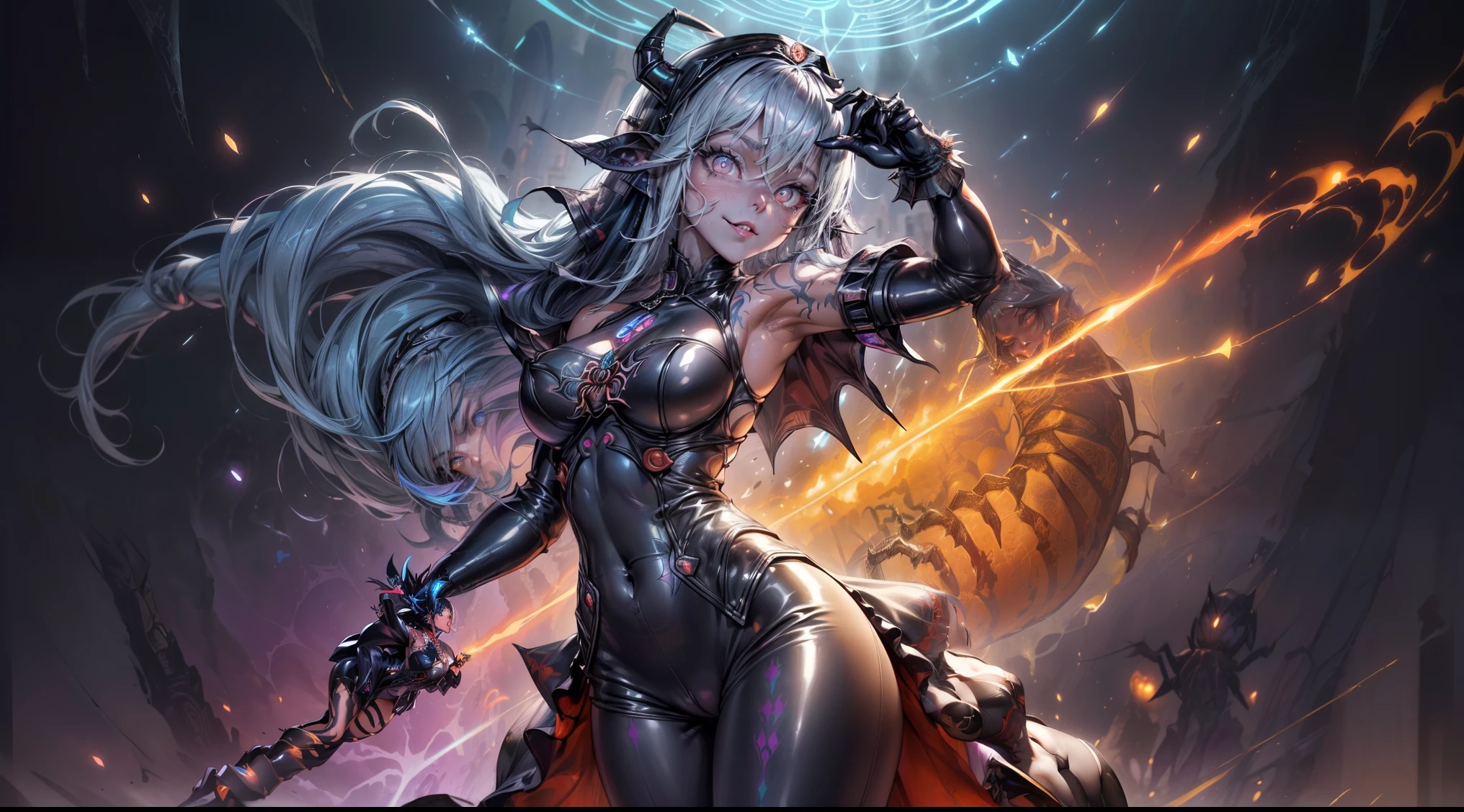 {nsfw}+++(evil samus aran) 1girl, standing, looking at viewer, (dark persona, corruption) contrapposto, evil, dark persona, bad end, corruption, dominatrix, parasite, infected, transformation, possession, mind_control, mind break, brainwash, dark samus(style), blue glowing vein over the body, fluide phazon, infected by phazon
evil smile, eyelashes, covered nipples, erect nipples under clothes, evil grin, evil eyes, pubic tattoo, dark aura, crotch_tattoo, big_breasts, silver hair, red eyes, evil eyes, venus body, voluptuous, pubic hair, innie , areolae, nipples, piercing, erect nipples, nipples visible through clothing, collarbone, wet skin, horny female, tentacles over the body, tentacles in pusssy,  cum dripe,  cum, cum over the body, pervert, ahegao, (realistic:1), best quality, beautifully detailed face, ray tracing, DOF, HDR, (evil base:1), pelvic_curtain,
revealing clothes, cleavage, tight clothing, highhighs, between labia, skin tight, fingerless_gloves, skintight bodysuit, official style, zero suite samus, blue neon glowing zero suite
