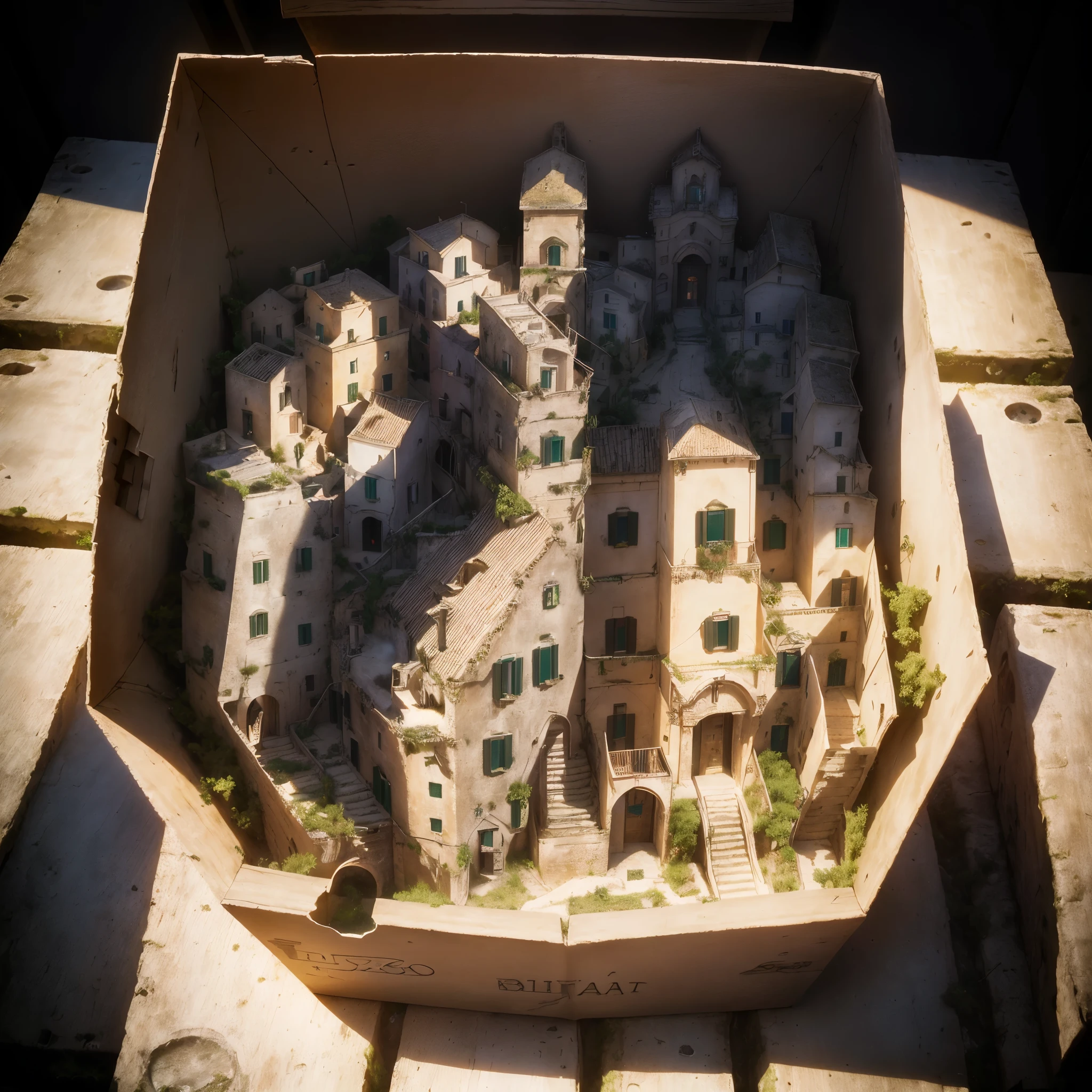 3598年Matera realistic model, (bifurcation, original photo, best quality, masterpiece:1.4),SteampunkCyberpunk6820 Matera City,(CyberpunkMatera light:1.3), Matera (related to land),(in a small nature box:1.3),Isometric, small nature, landscape on foundation,landscape,