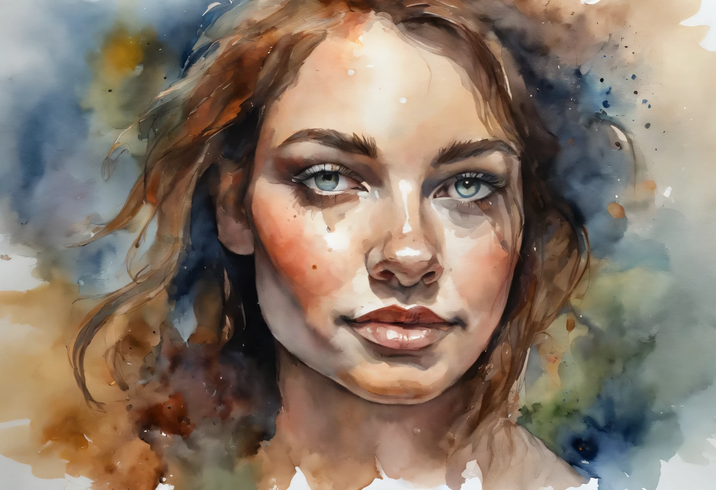 Obra maestra, retrato en acuarela ultra detallado de jovencita adolescente viendo el reflejo de imagen en un espejo, cuerpo entero, Pinceladas, impresionante arte profesional, Paleta de colores neutros