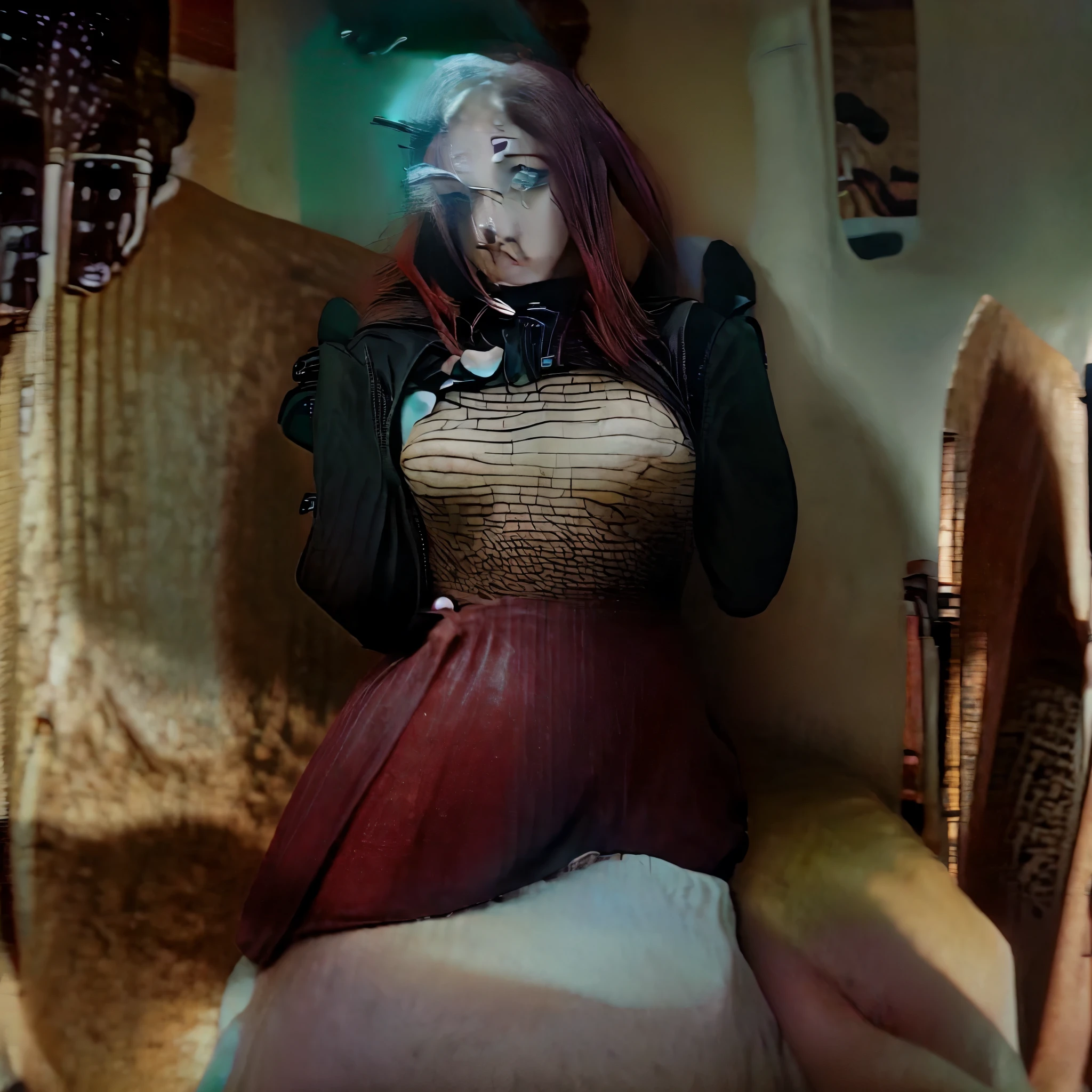 Kruzadar. Twitch streamer dark red hair. Double penetration. Pussy creampie. Anal creampie. White skin. Small perky breast. Skinny waist. Green eyes. Bubble butt