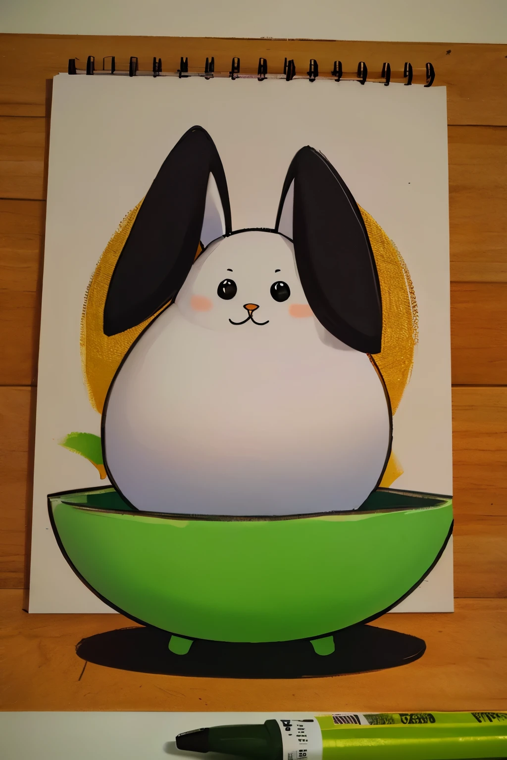 Dibujo en blanco y  de un conejo en Pascua. 